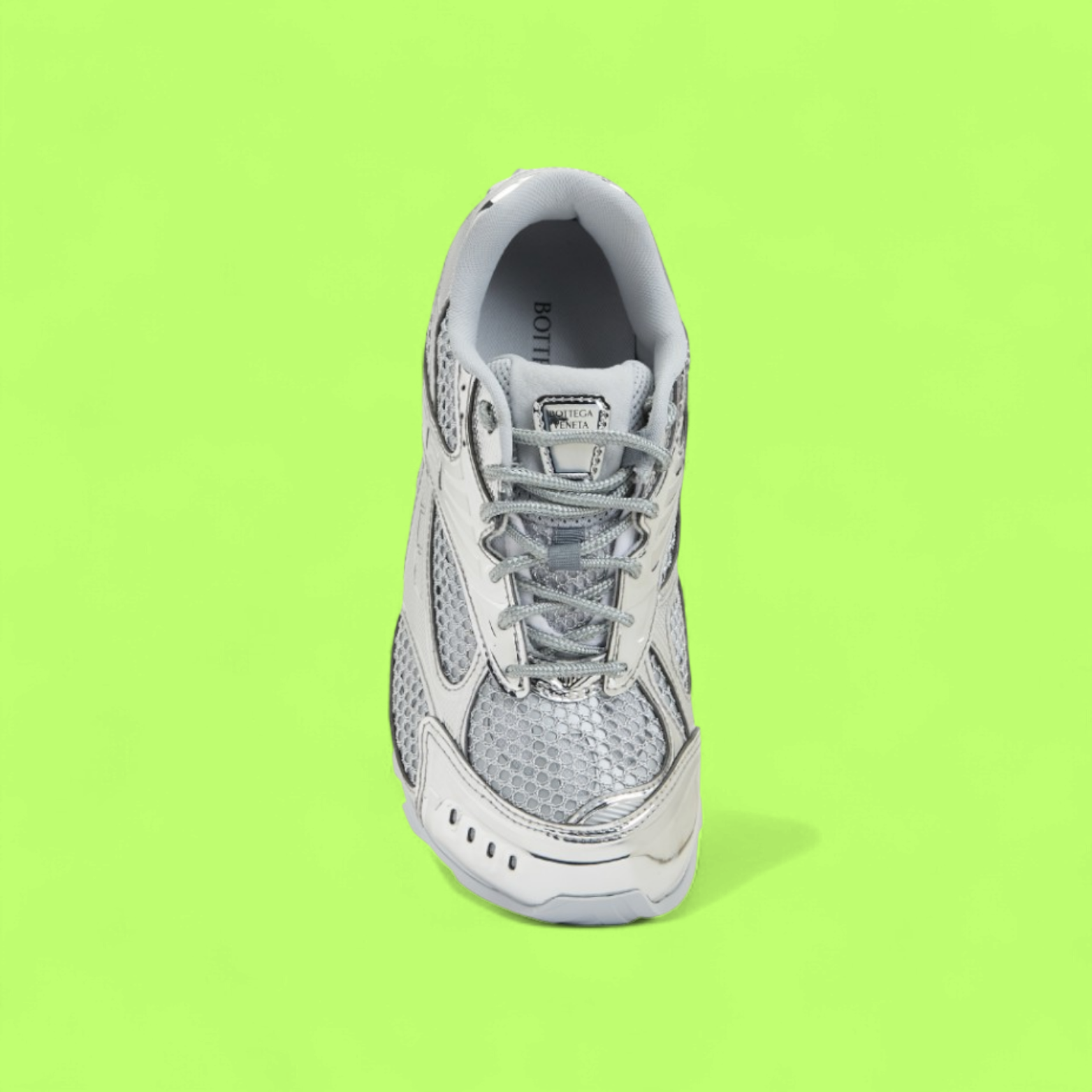 BOTTEGA VENETA SILVER MESH LOW TOP RUNNER SNEAKERS METALLIC