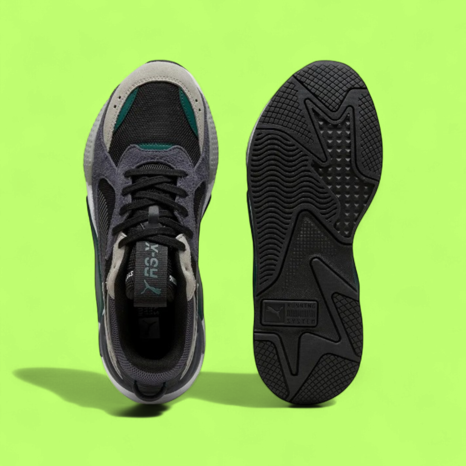 PUMA RS-X HERITAGE MEN'S BLACK MESH AND LEATHER CASUAL SNEAKERS