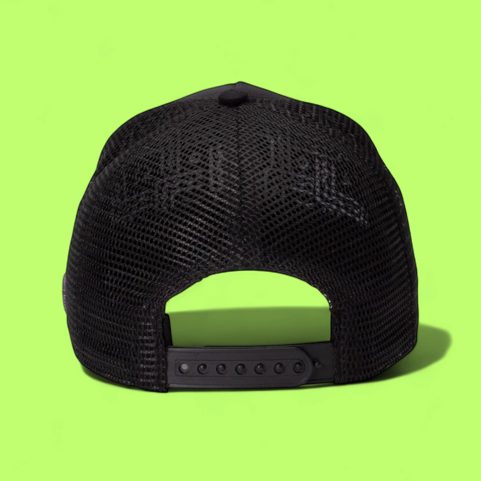 BLACK TRUCKER CAP WITH MINIMAL TONE ON TONE EMBROIDERY