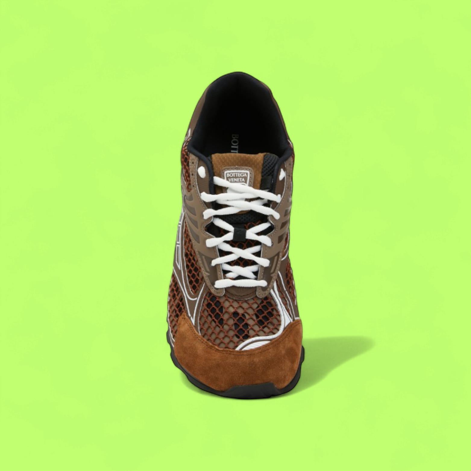 BOTTEGA VENETA BROWN MESH AND SUEDE LOW TOP LUXURY SNEAKERS