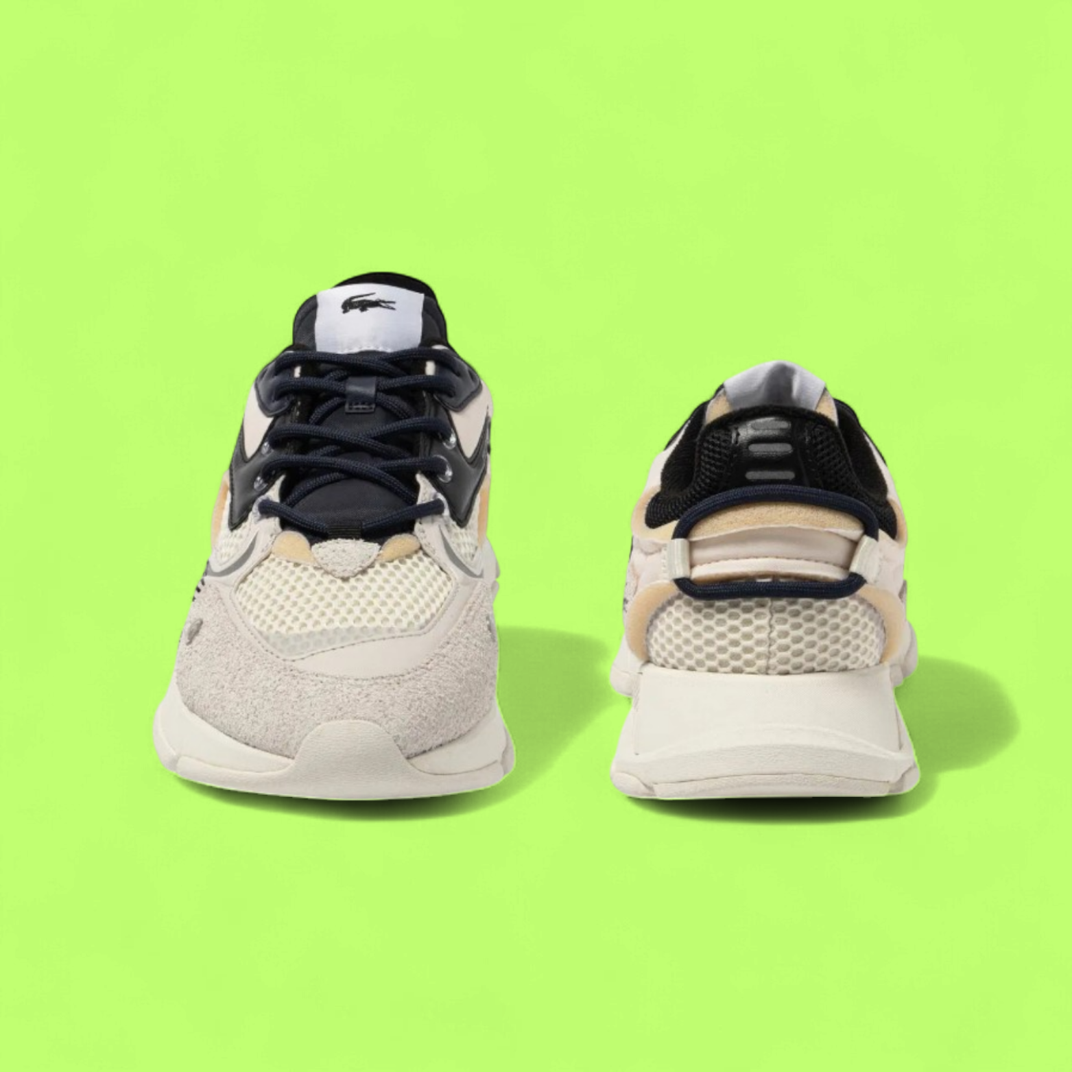 LACOSTE L003 MEN'S BEIGE MESH AND LEATHER CASUAL SNEAKERS