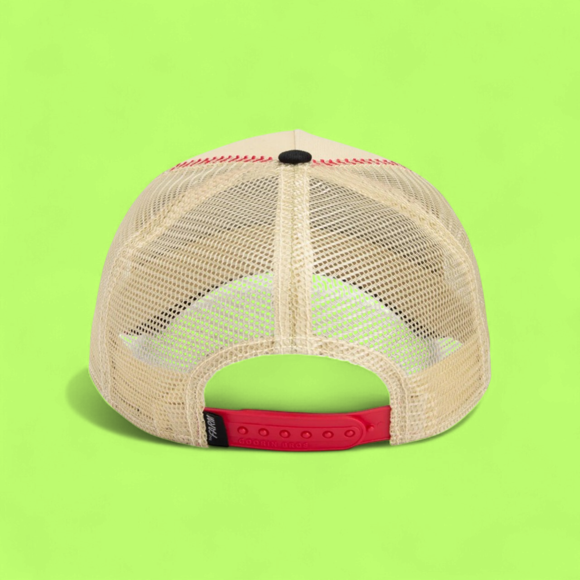 VENOM SNAKE BEIGE AND RED TRUCKER HAT WITH EMBROIDERED PATCH