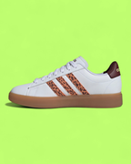 ADIDAS GRAND COURT WHITE LEATHER GUM SOLE ANIMAL STRIPES CWCD