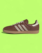 ADIDAS SAMBA BROWN LEATHER WHITE FLORAL STRIPES RETRO CASUAL