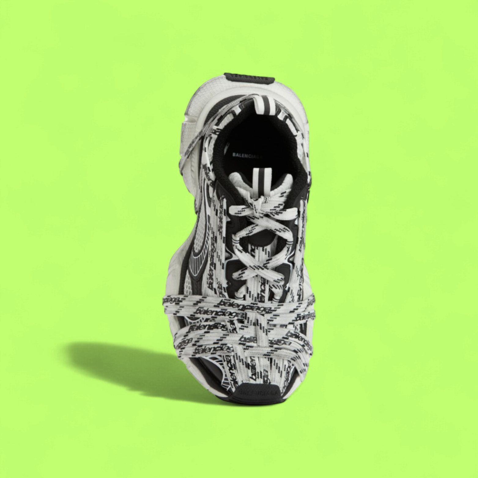 BALENCIAGA RUNNER WHITE BLACK LOGO PRINT DISTRESSED SNEAKERS