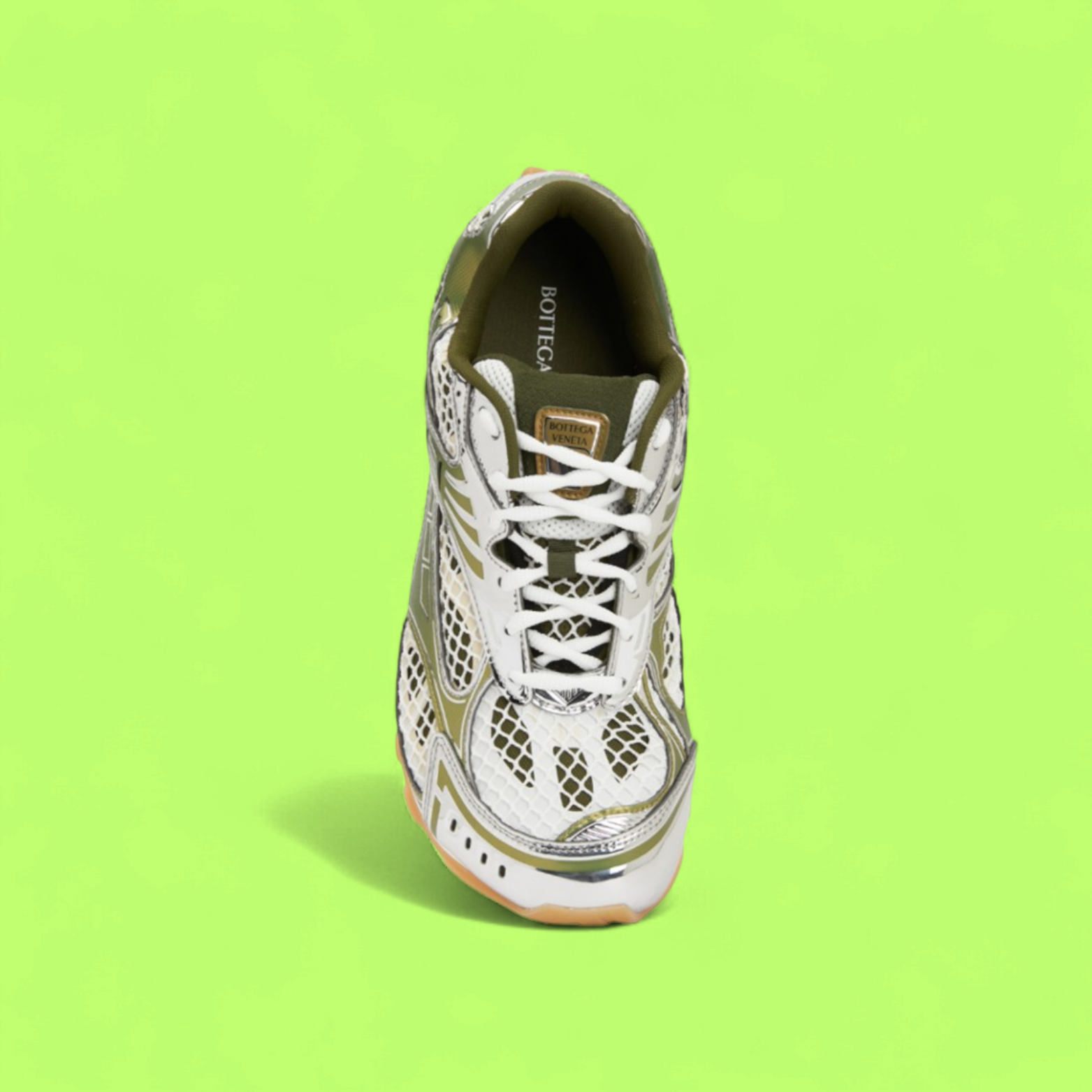 BOTTEGA VENETA SPEEDSTER GREEN WHITE GUM SOLE RUNNER SNEAKERS