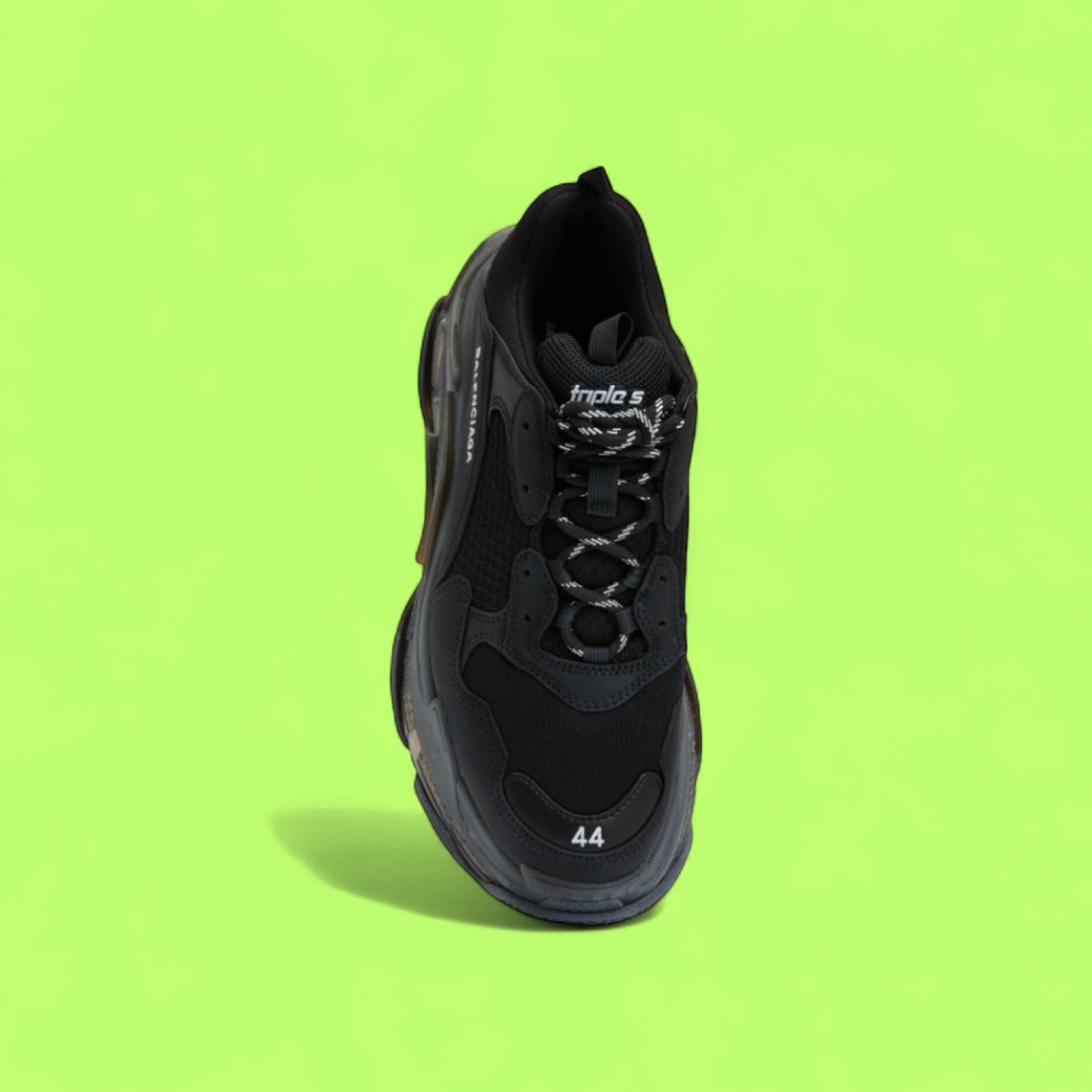 BALENCIAGA TRIPLE S BLACK LEATHER AND MESH CHUNKY SNEAKERS