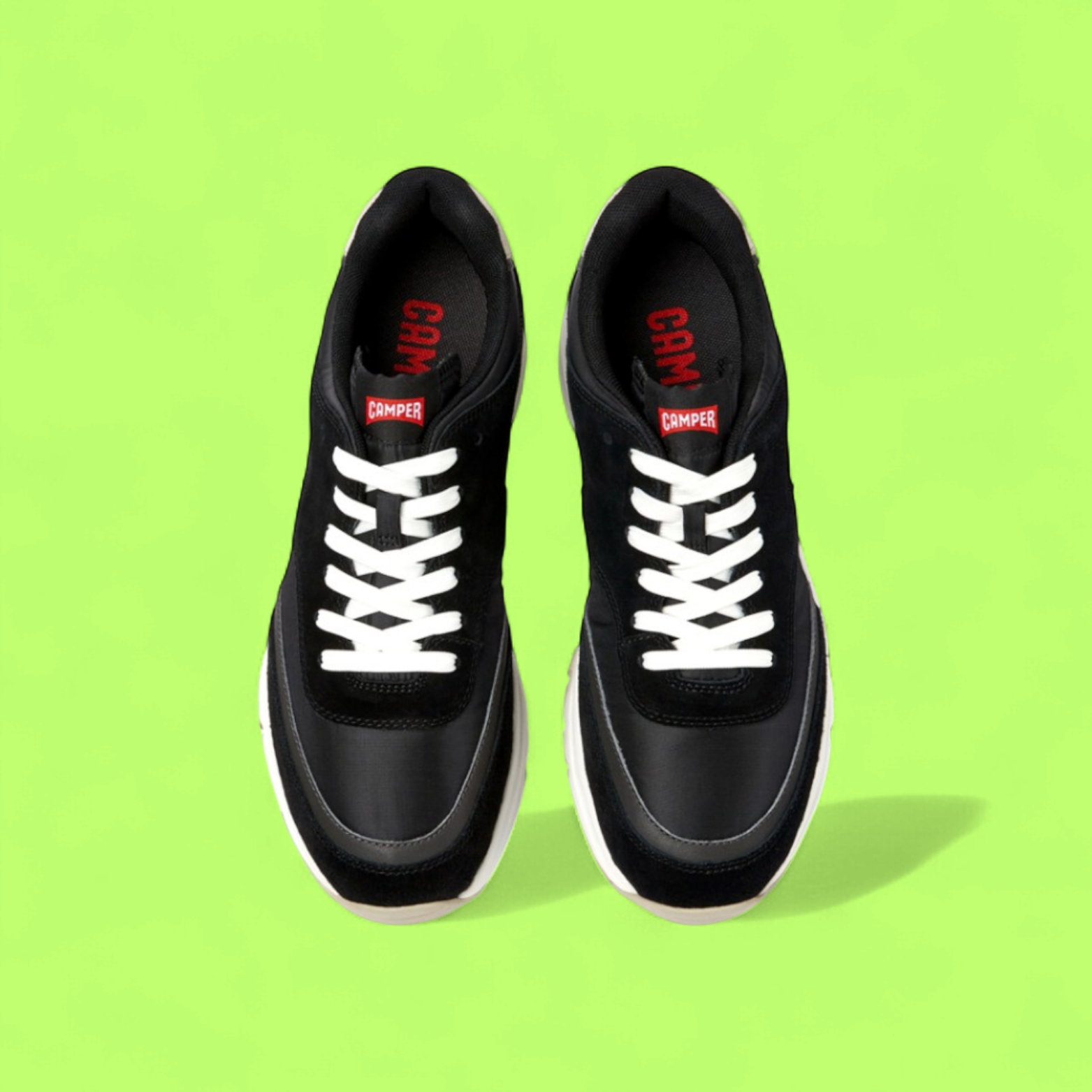CAMPER BLACK SUEDE AND LEATHER LOW TOP SNEAKERS WHITE SOLE