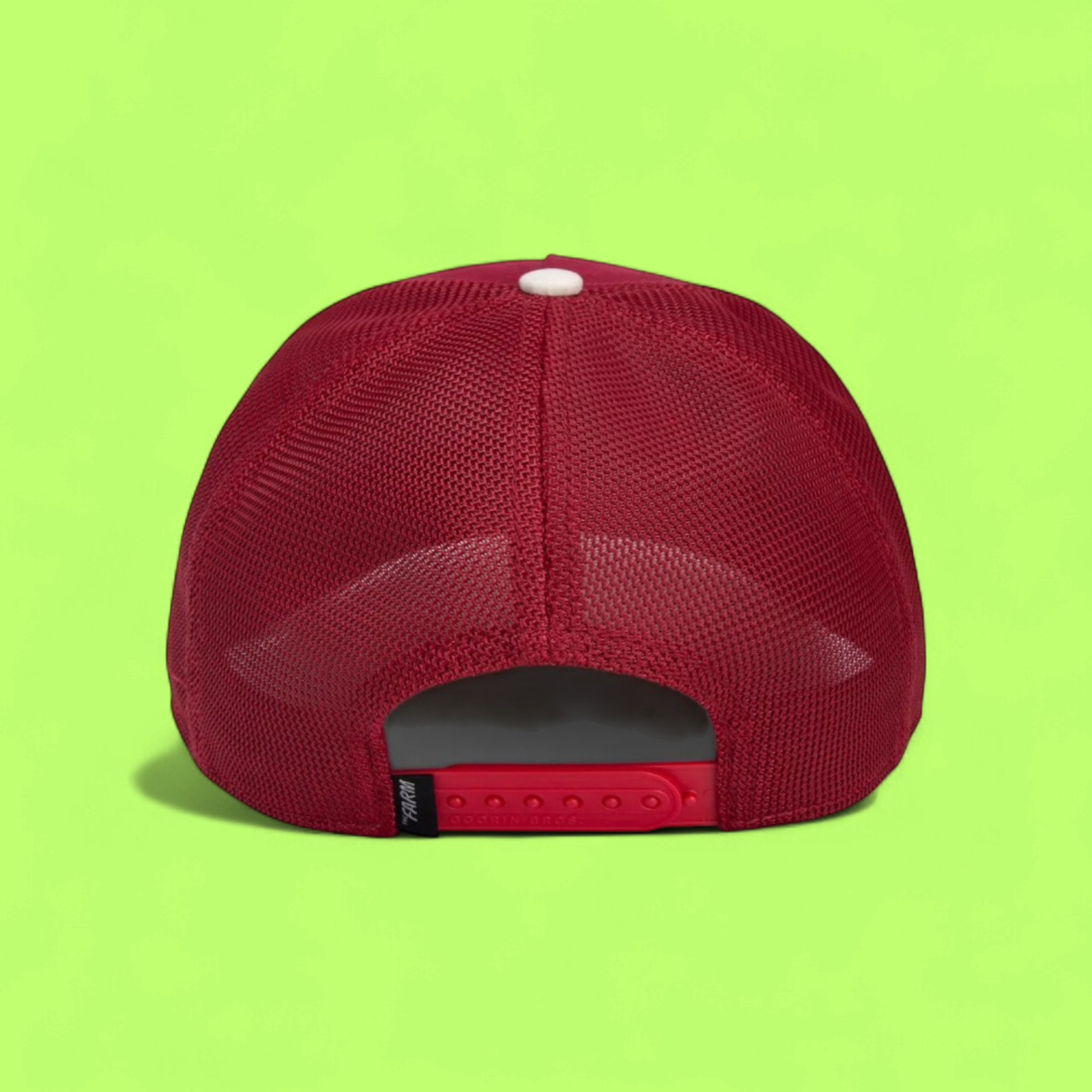 RAGING BULL RED AND WHITE TRUCKER HAT WITH EMBROIDERED PATCH