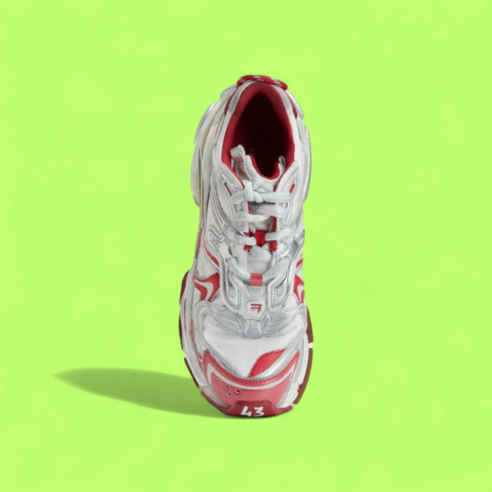 BALENCIAGA RUNNER WHITE RED DISTRESSED MESH LEATHER SNEAKERS