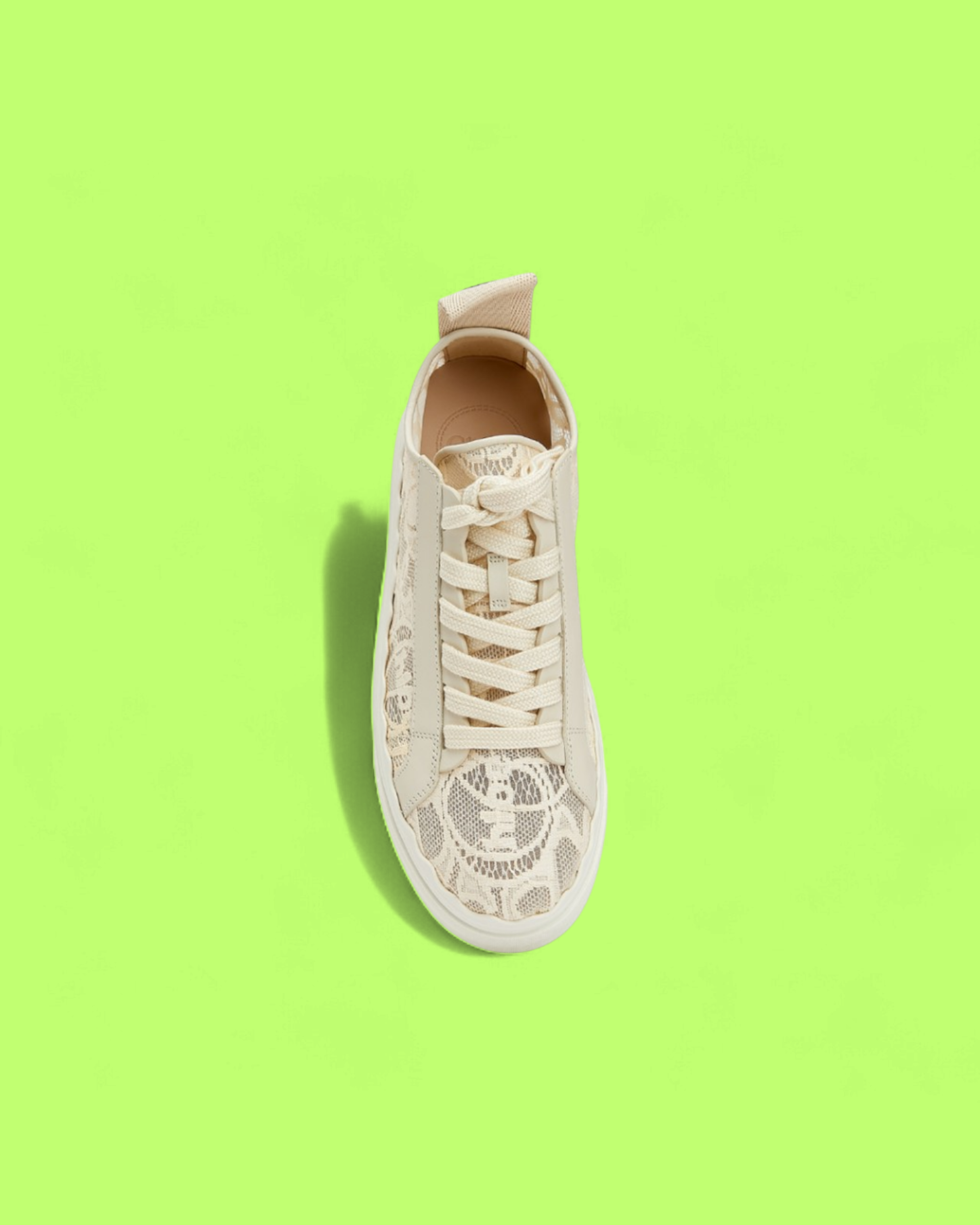 CHLOE BEIGE LACE SNEAKER WITH LOGO PATTERN AND WHITE SOLE