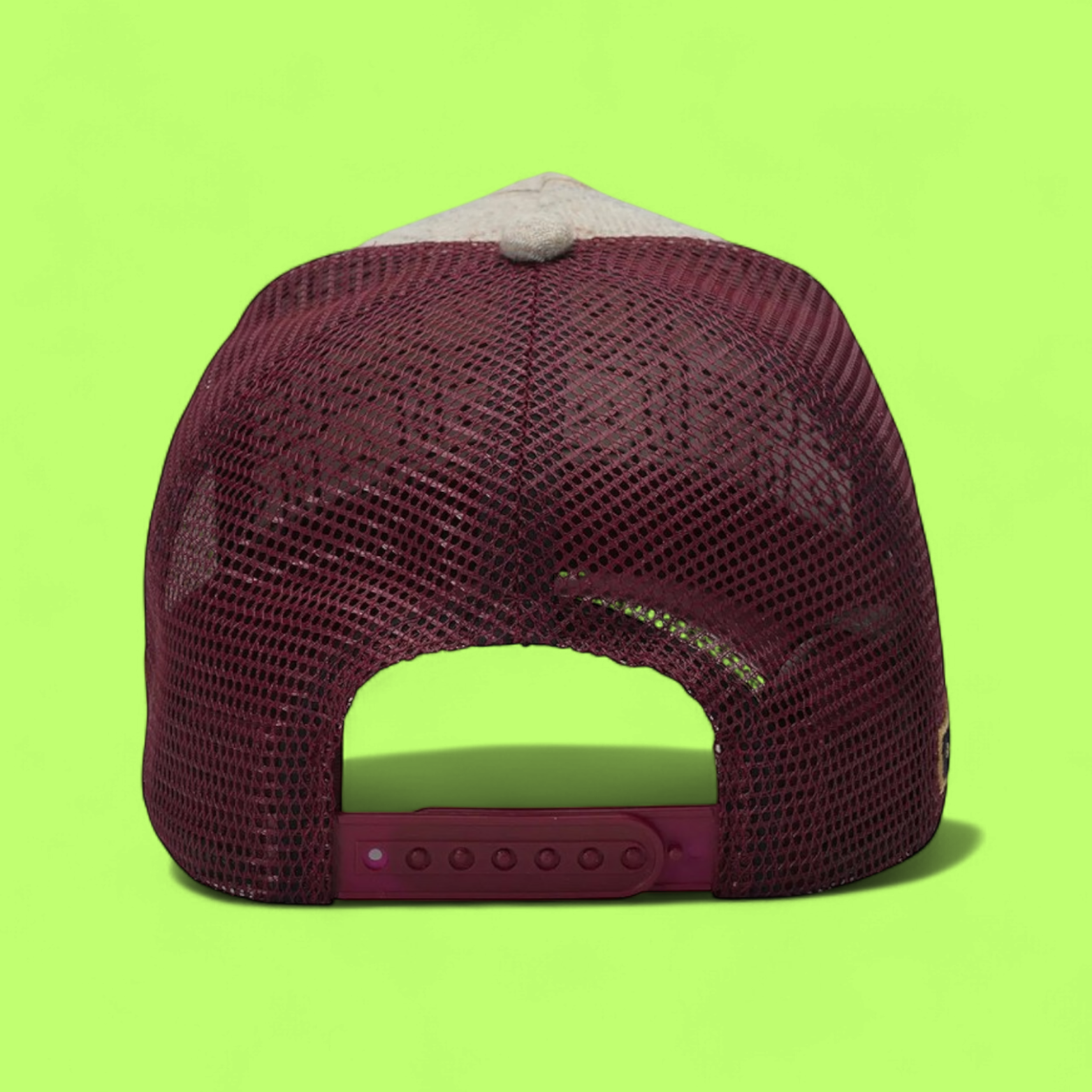 BEIGE BURGUNDY TRUCKER CAP WITH NOT FOR SALE PATCH FRONT