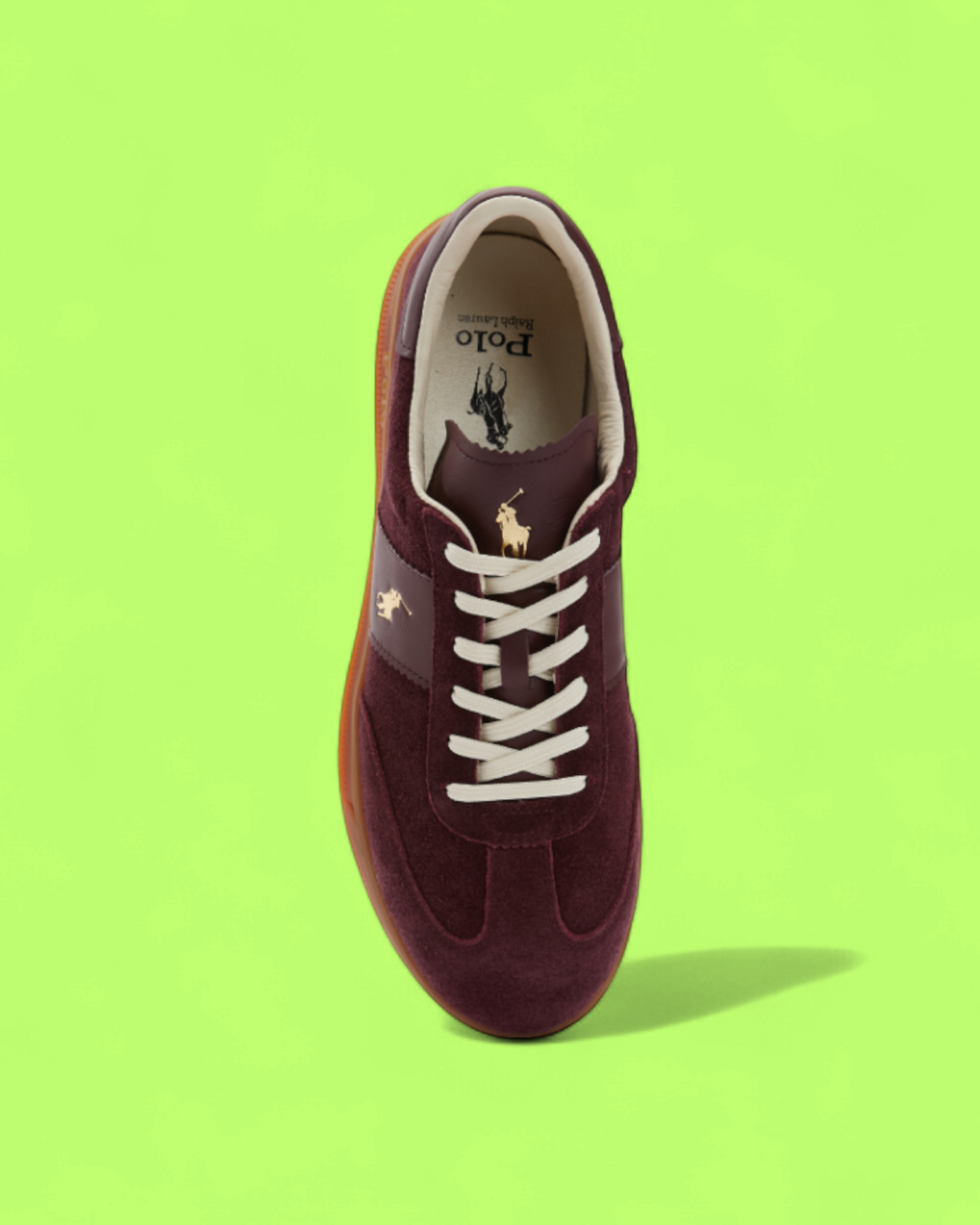 POLO RALPH LAUREN BURGUNDY SUEDE GUM SOLE CASUAL SNEAKERS