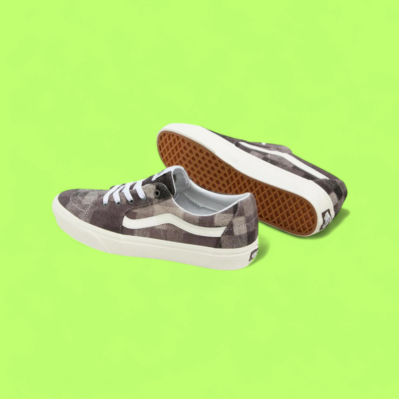 VANS LOW CHECKERED BROWN PLAID SUEDE CASUAL SNEAKERS