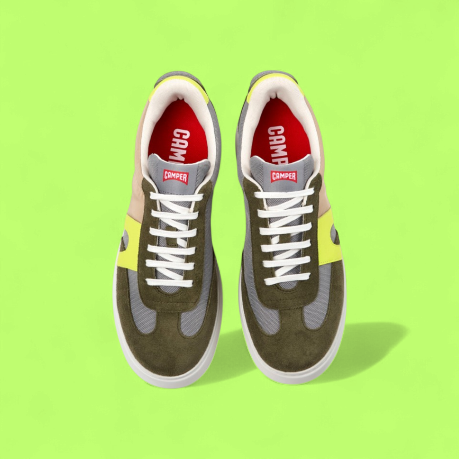 CAMPER MULTICOLOR LOW TOP SNEAKERS WITH NEON YELLOW DETAIL