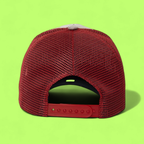 PATCHWORK TRUCKER CAP WITH RED EMBROIDERY AND MESH BACK