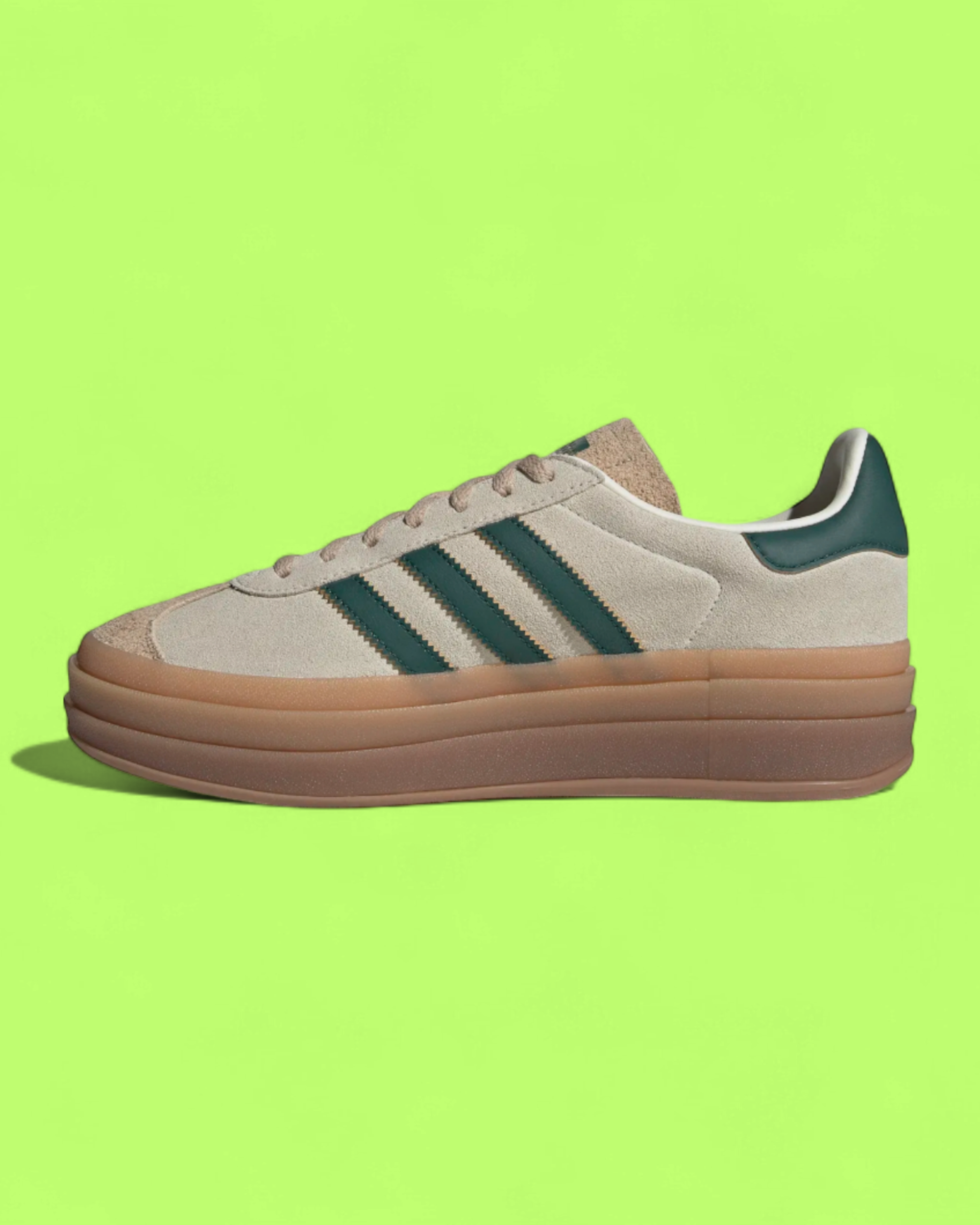 ADIDAS GAZELLE BOLD PLATFORM BEIGE GREEN GUM SUEDE SNEAKERS