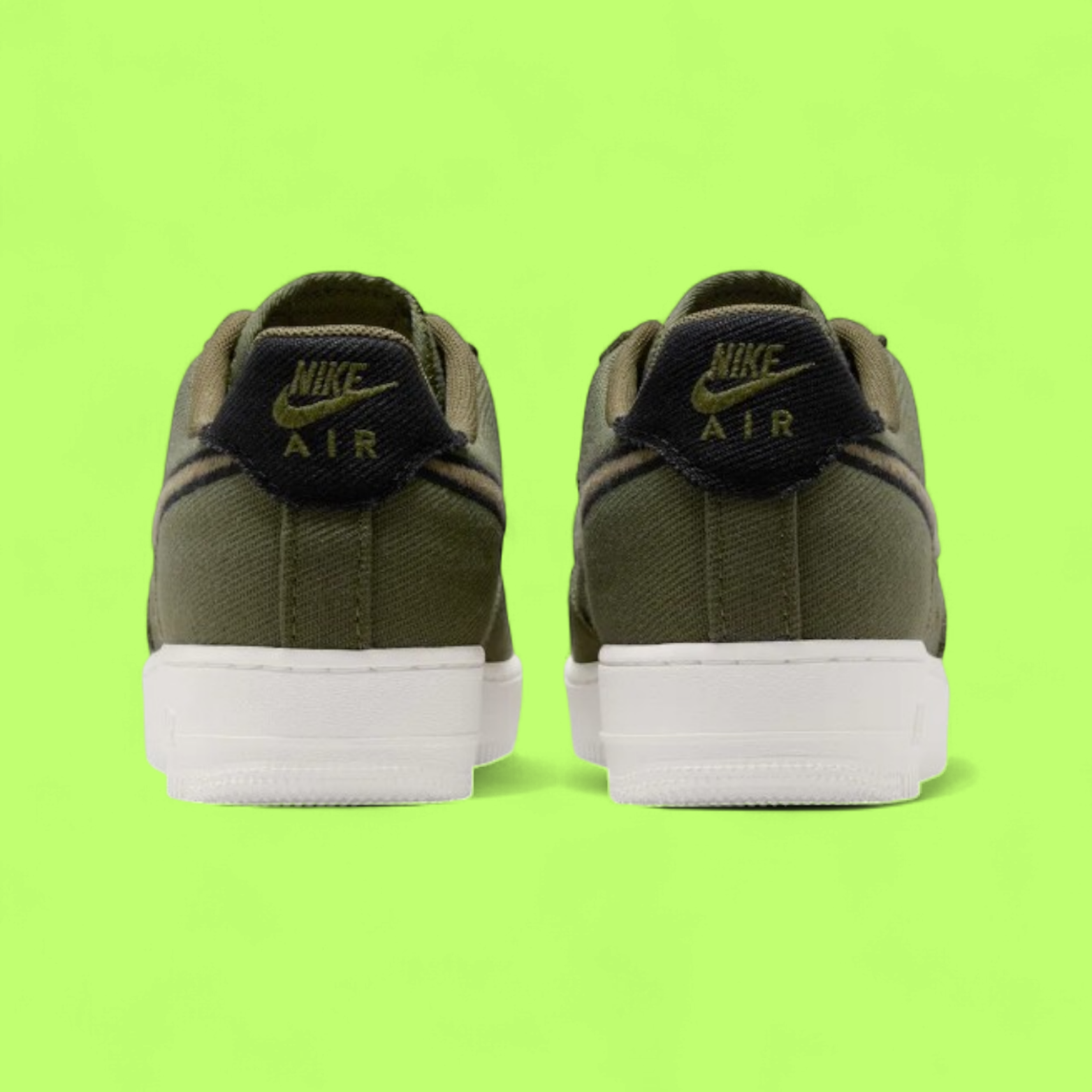 NIKE AIR FORCE 1 LOW OLIVE GREEN CANVAS WILD SWOOSH STYLE