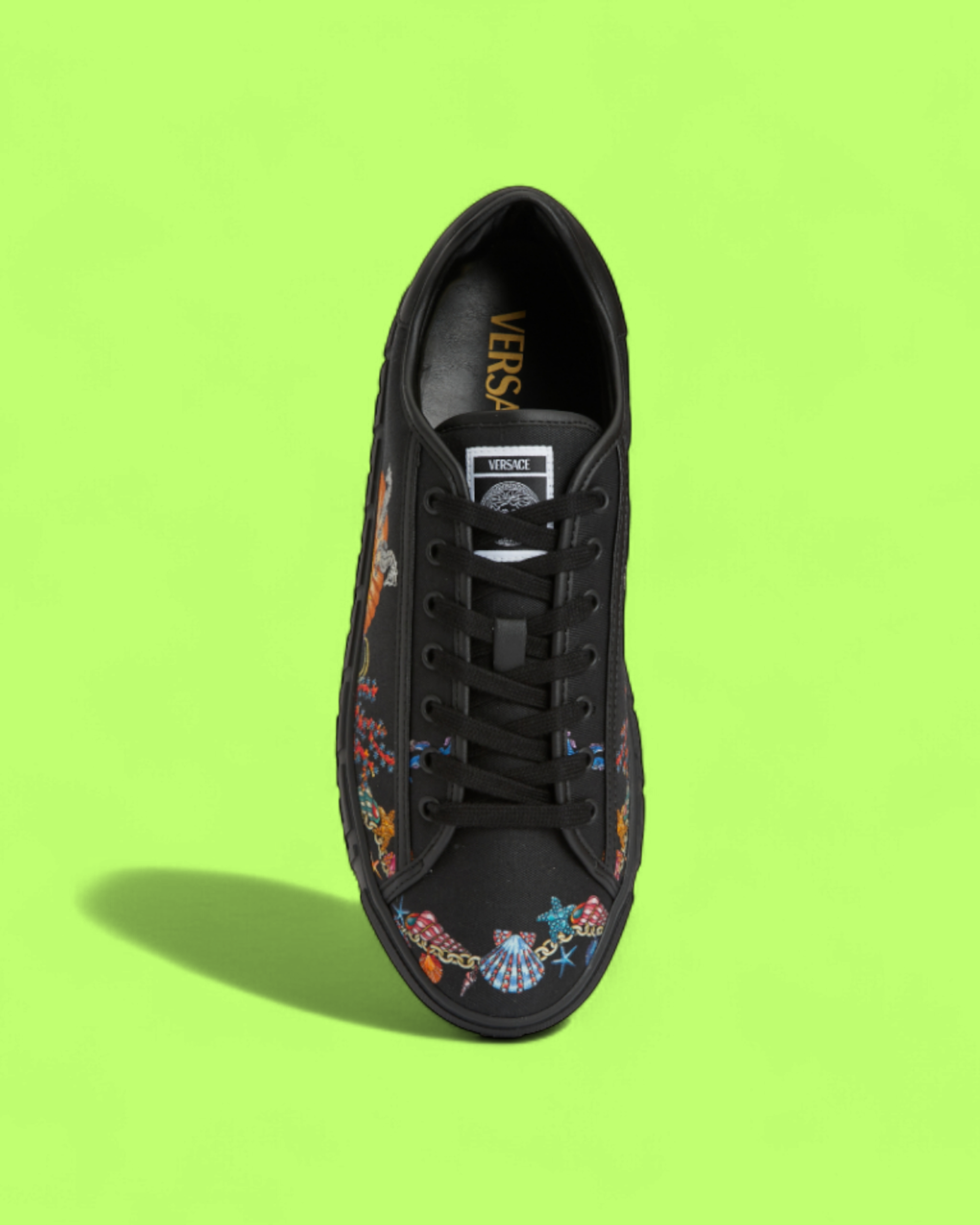 VERSACE BLACK BAROQUE OCEAN PRINT SNEAKER WITH GREEK KEY