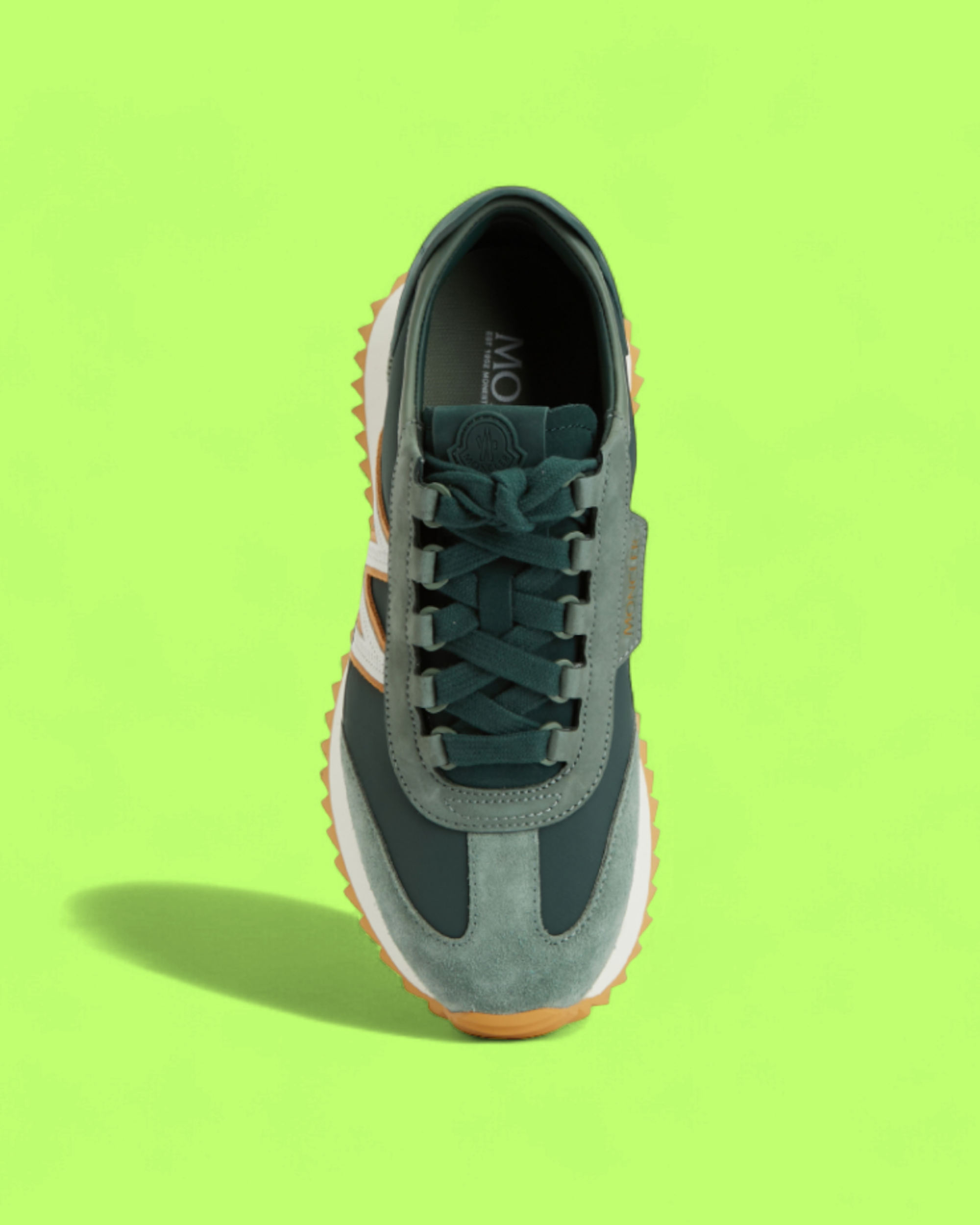 MONCLER GREEN SUEDE NYLON RETRO RUNNER M LOGO SNEAKERS