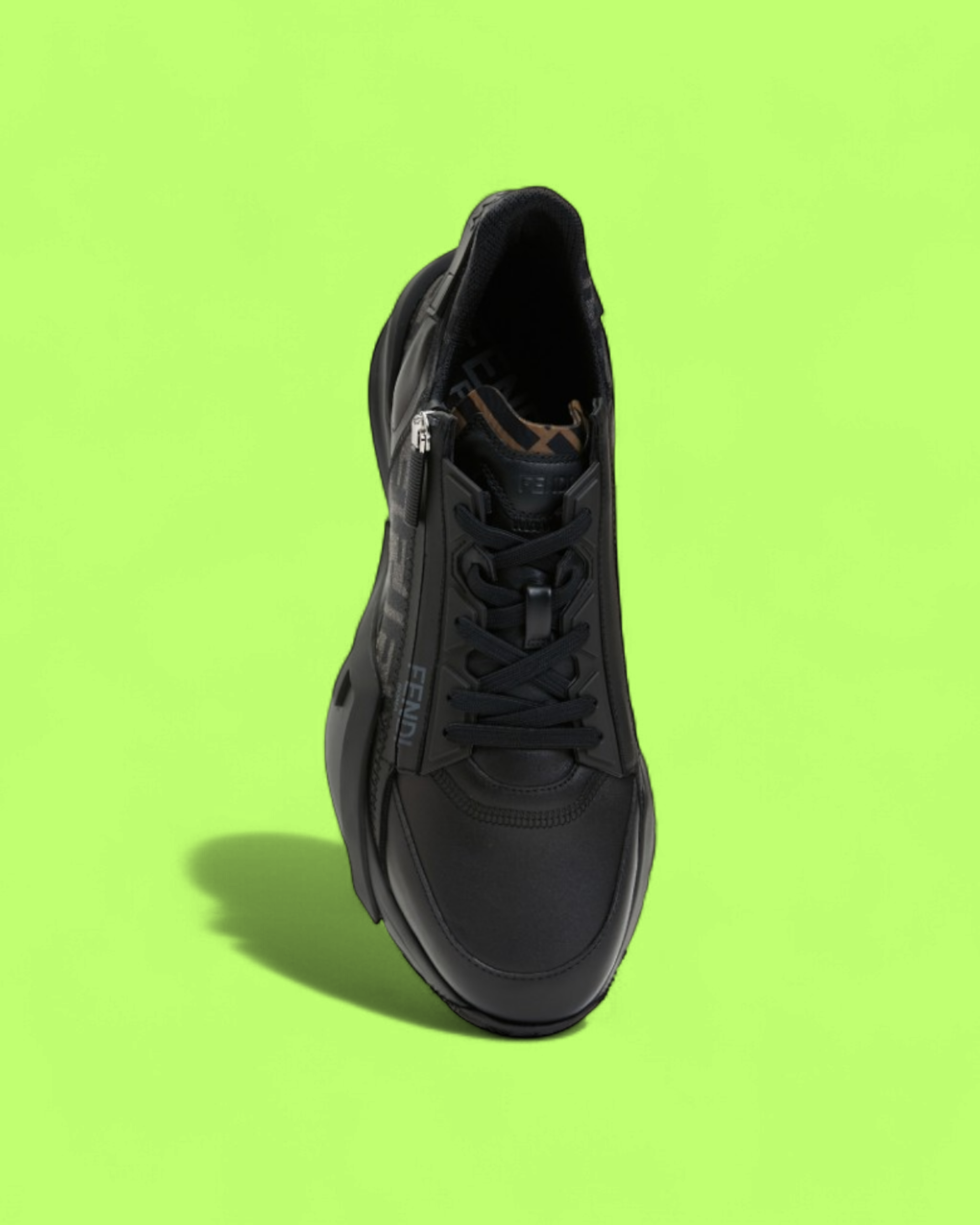 FENDI BLACK FF LOGO LOW-TOP SNEAKER WITH ZIP DETAIL ICON CWCD