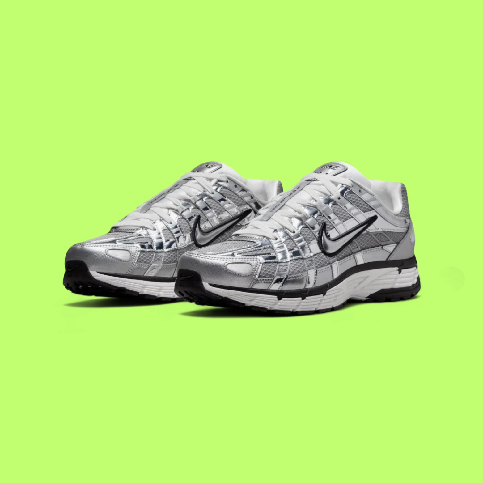 NIKE P-6000 METALLIC SILVER BLACK RETRO RUNNING SNEAKERS