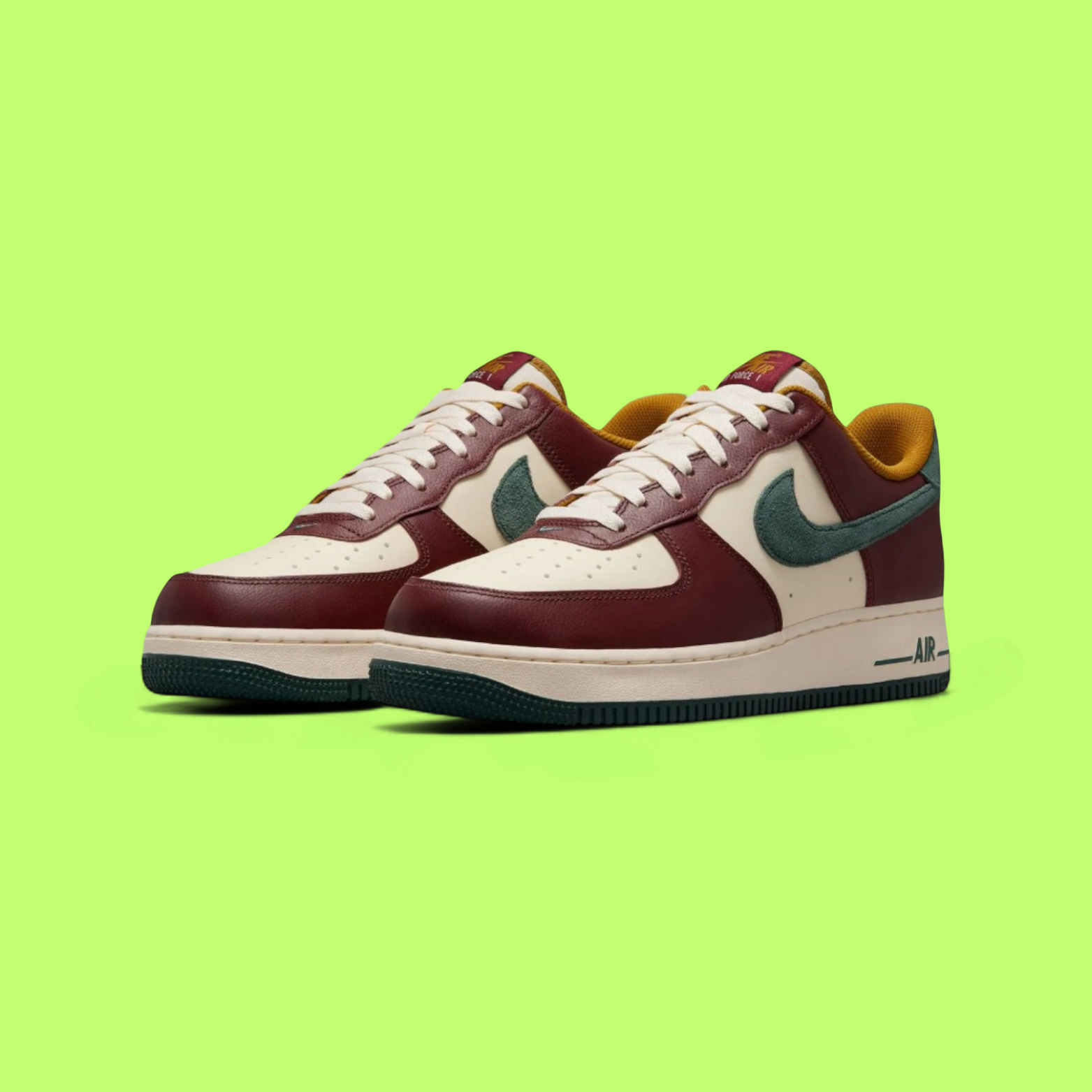 NIKE AIR FORCE 1 LOW BURGUNDY GREEN RETRO PREMIUM STYLE