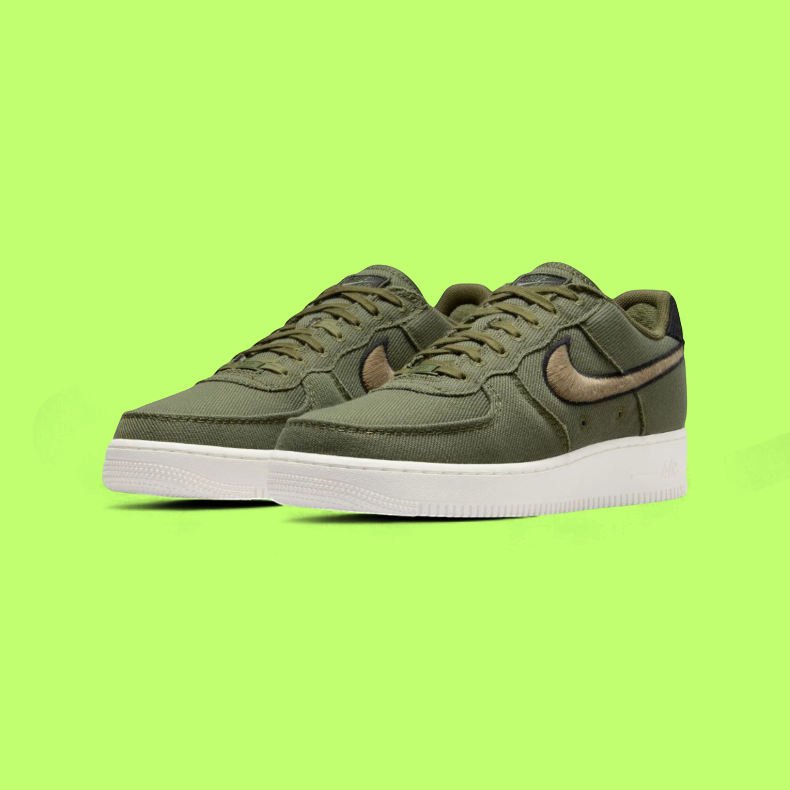 NIKE AIR FORCE 1 LOW OLIVE GREEN CANVAS WILD SWOOSH STYLE