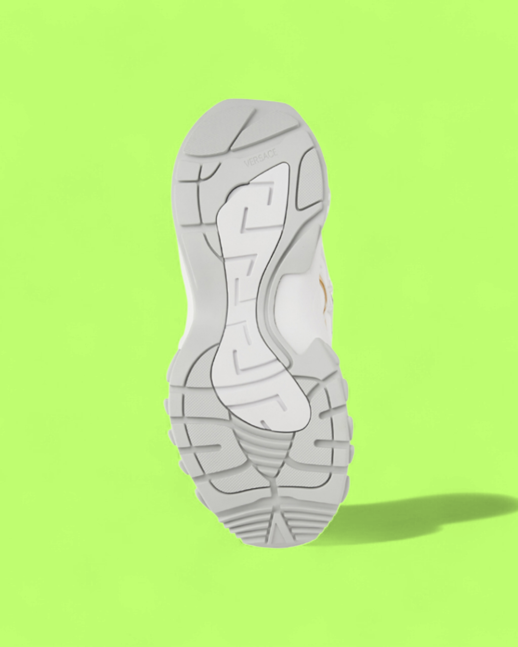 VERSACE WHITE GOLD SILVER CAGED SNEAKER WITH CHUNKY RUBBER