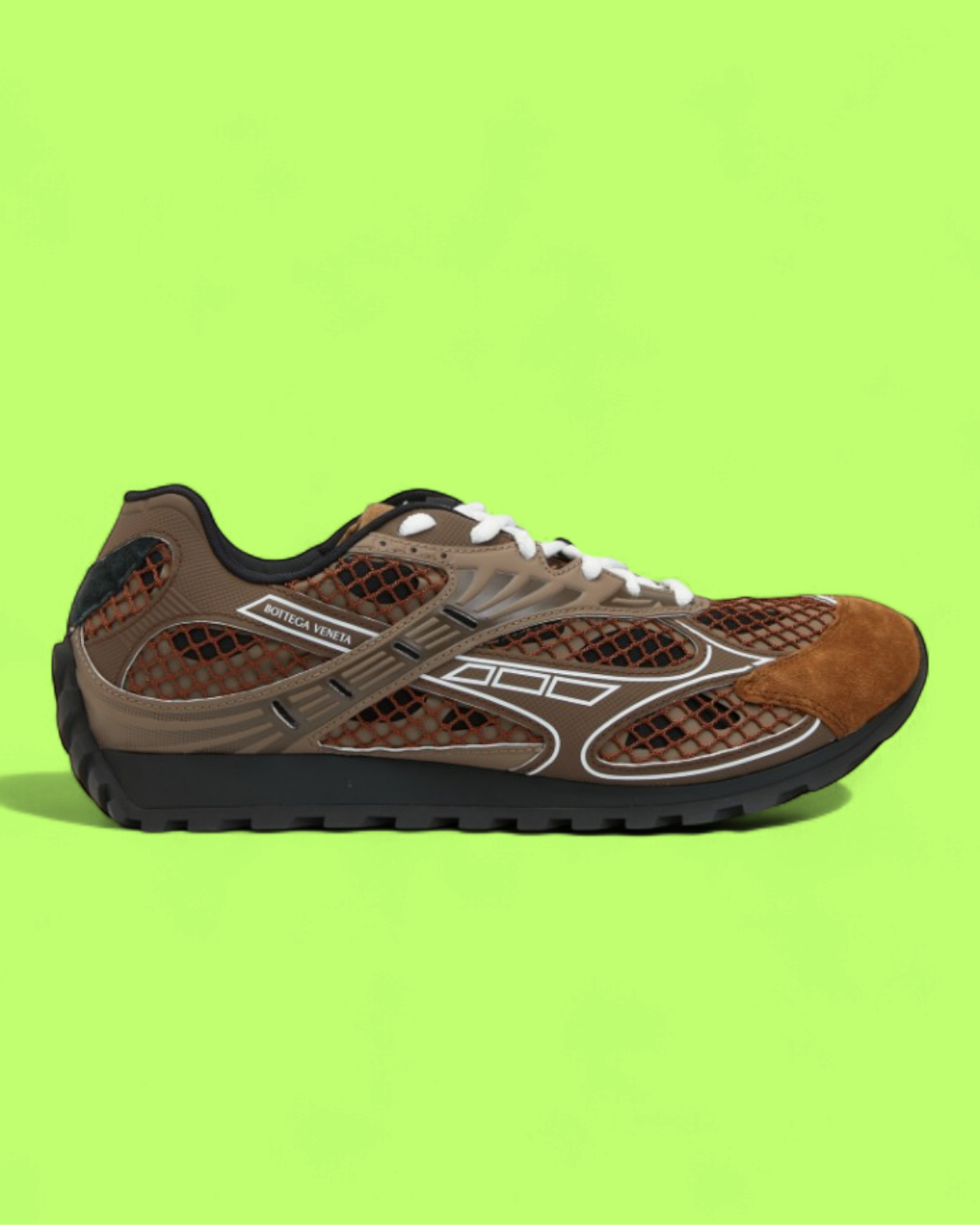 BOTTEGA VENETA BROWN MESH AND SUEDE LOW TOP LUXURY SNEAKERS