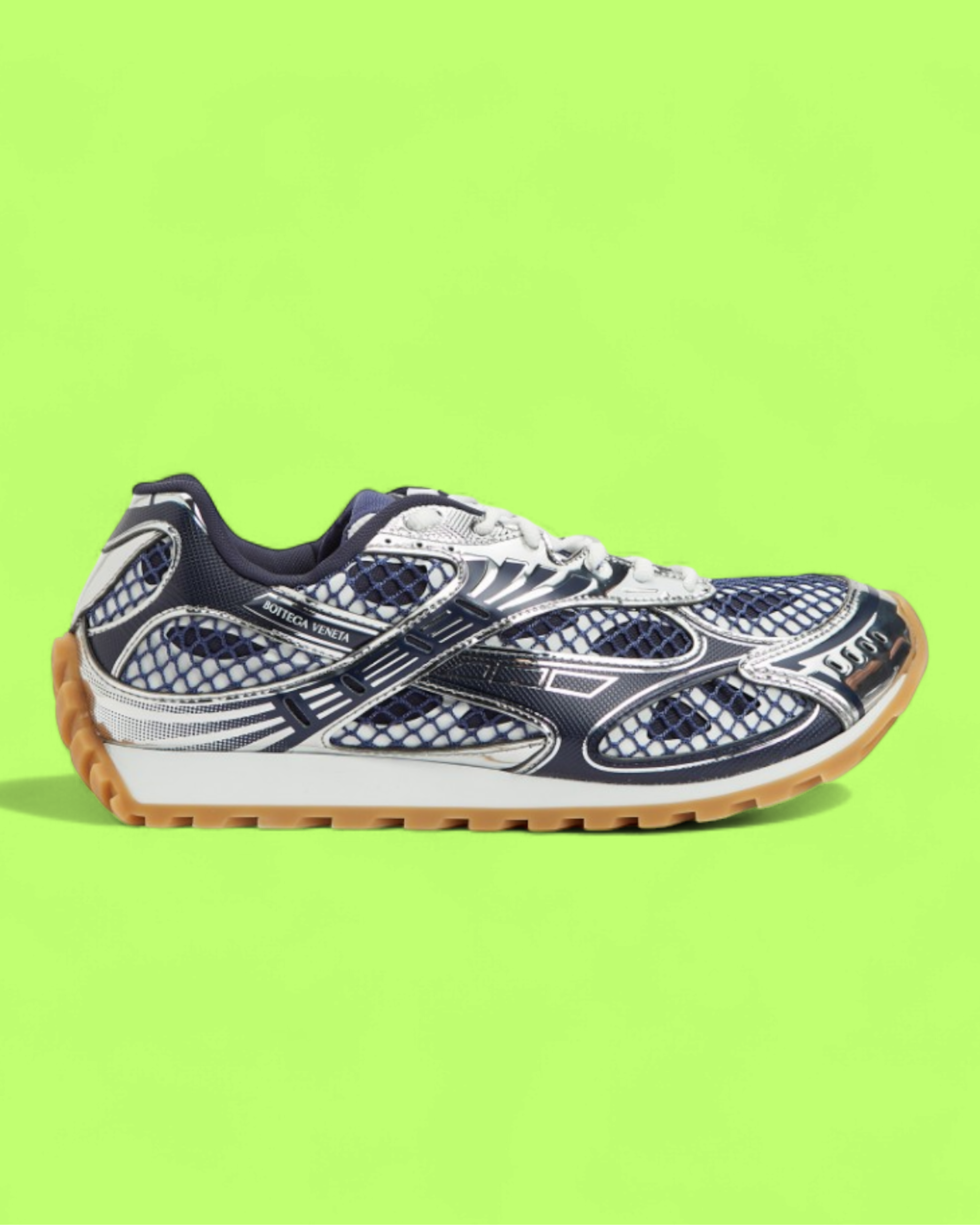 BOTTEGA VENETA BLUE MESH PANEL LEATHER LOW TOP SNEAKERS