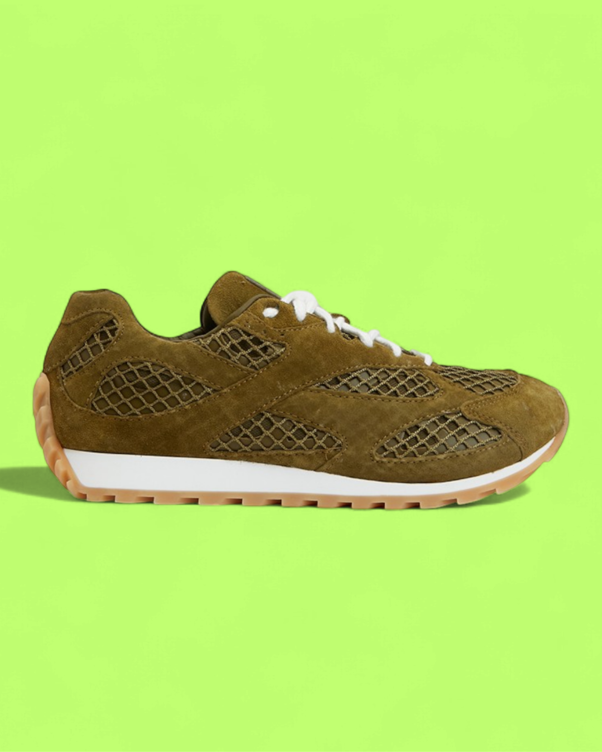 BOTTEGA VENETA BROWN SUEDE MESH DETAIL LOW TOP SNEAKERS