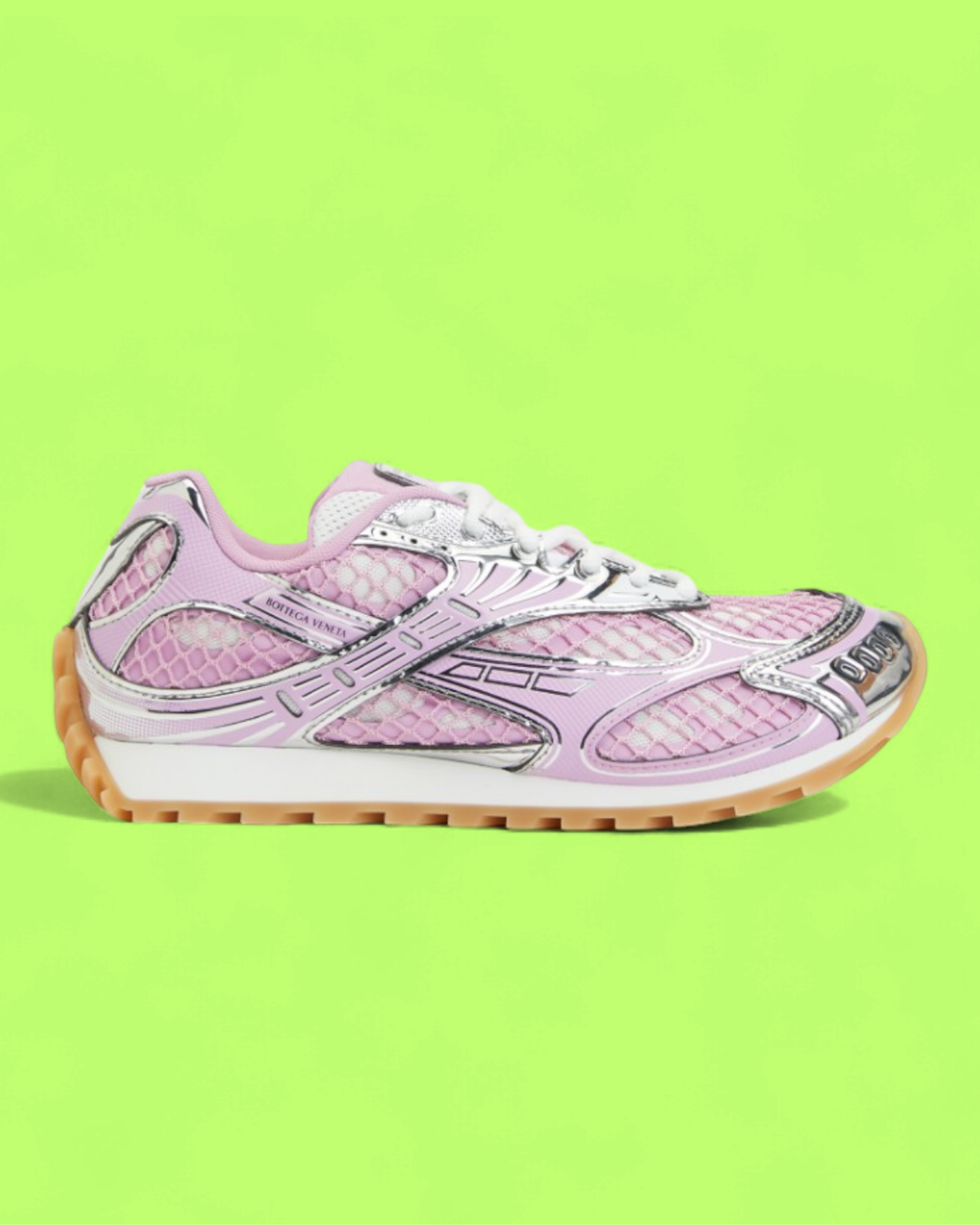 BOTTEGA VENETA PINK MESH LOW TOP SNEAKERS WITH GUM SOLE