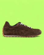 BOTTEGA VENETA BROWN SUEDE LOW TOP GUM SOLE CASUAL SNEAKERS