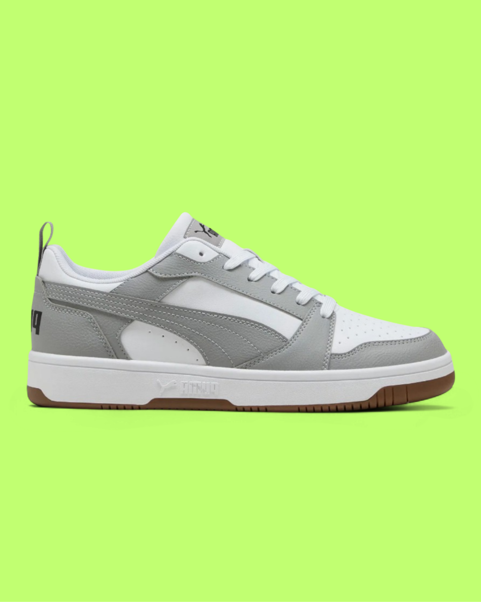 PUMA REBOUND V6 LOW UNISEX GREY LEATHER RETRO BASKETBALL SNEAKERS