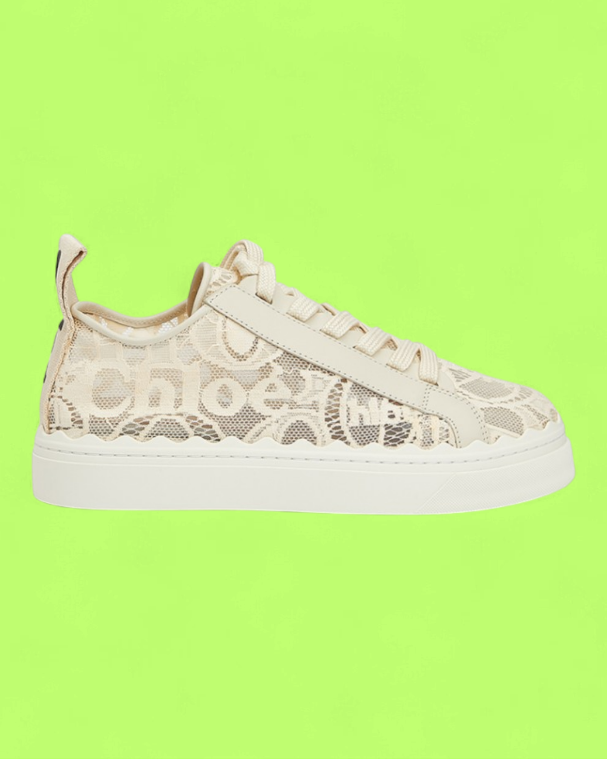 CHLOE BEIGE LACE SNEAKER WITH LOGO PATTERN AND WHITE SOLE