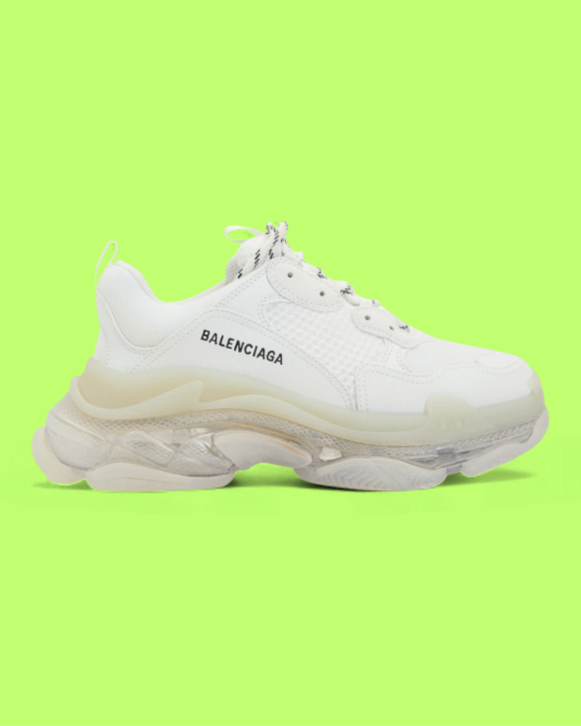 BALENCIAGA TRIPLE S WHITE TRANSLUCENT SOLE CHUNKY SNEAKERS