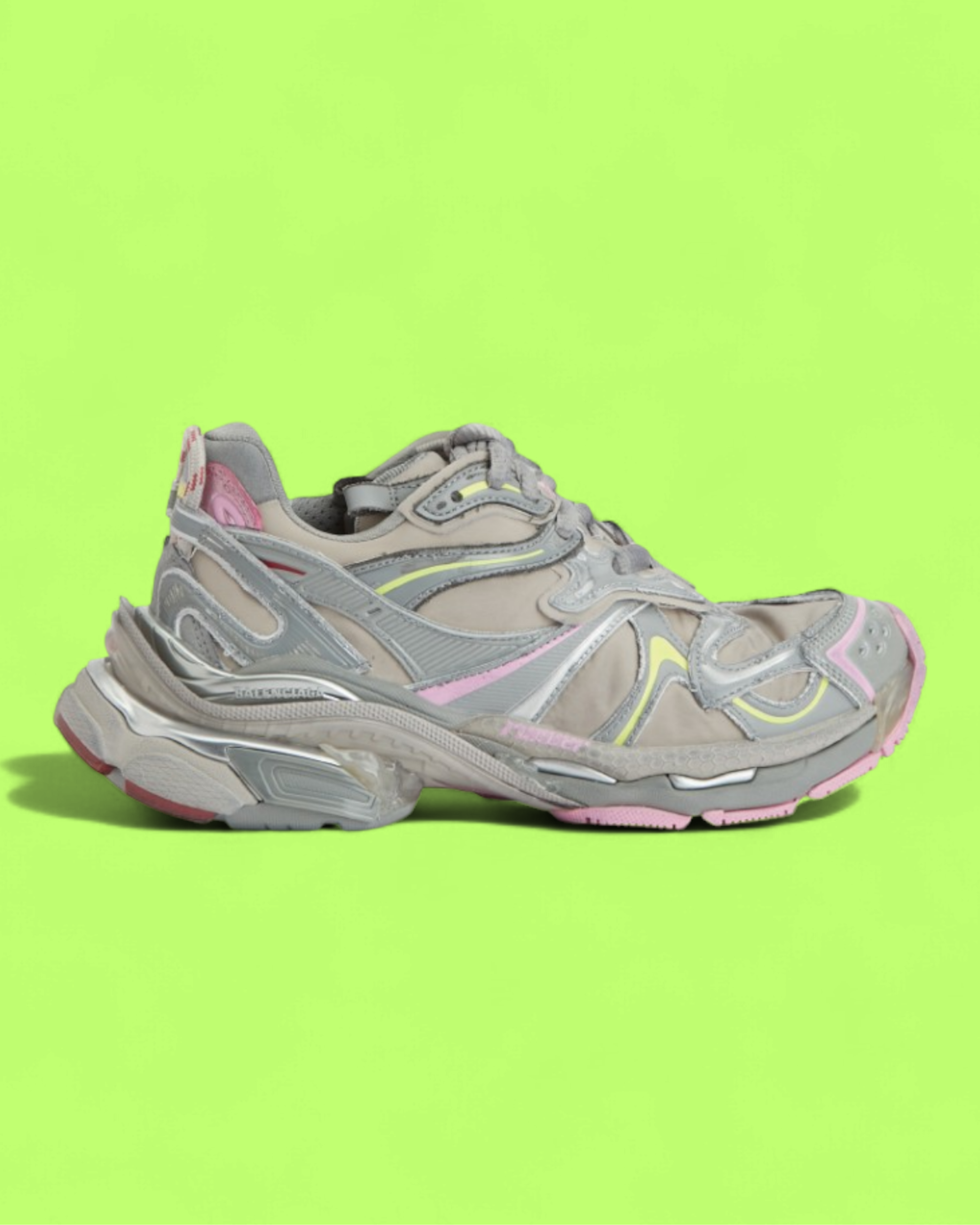 BALENCIAGA TRACK GREY PINK YELLOW MULTI LAYERED SNEAKERS
