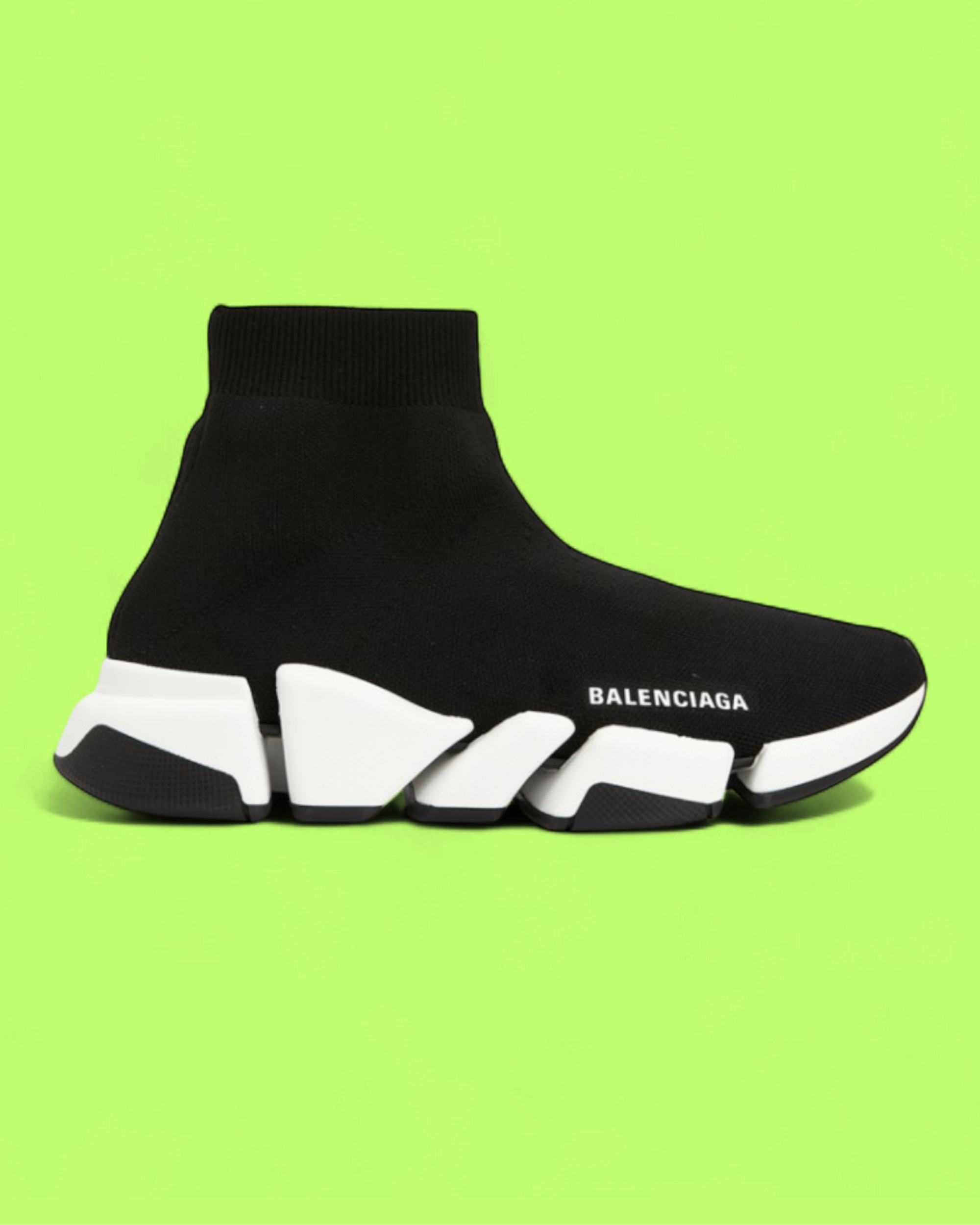 BALENCIAGA SPEED TRAINER KNIT BLACK WHITE SOLE SNEAKERS