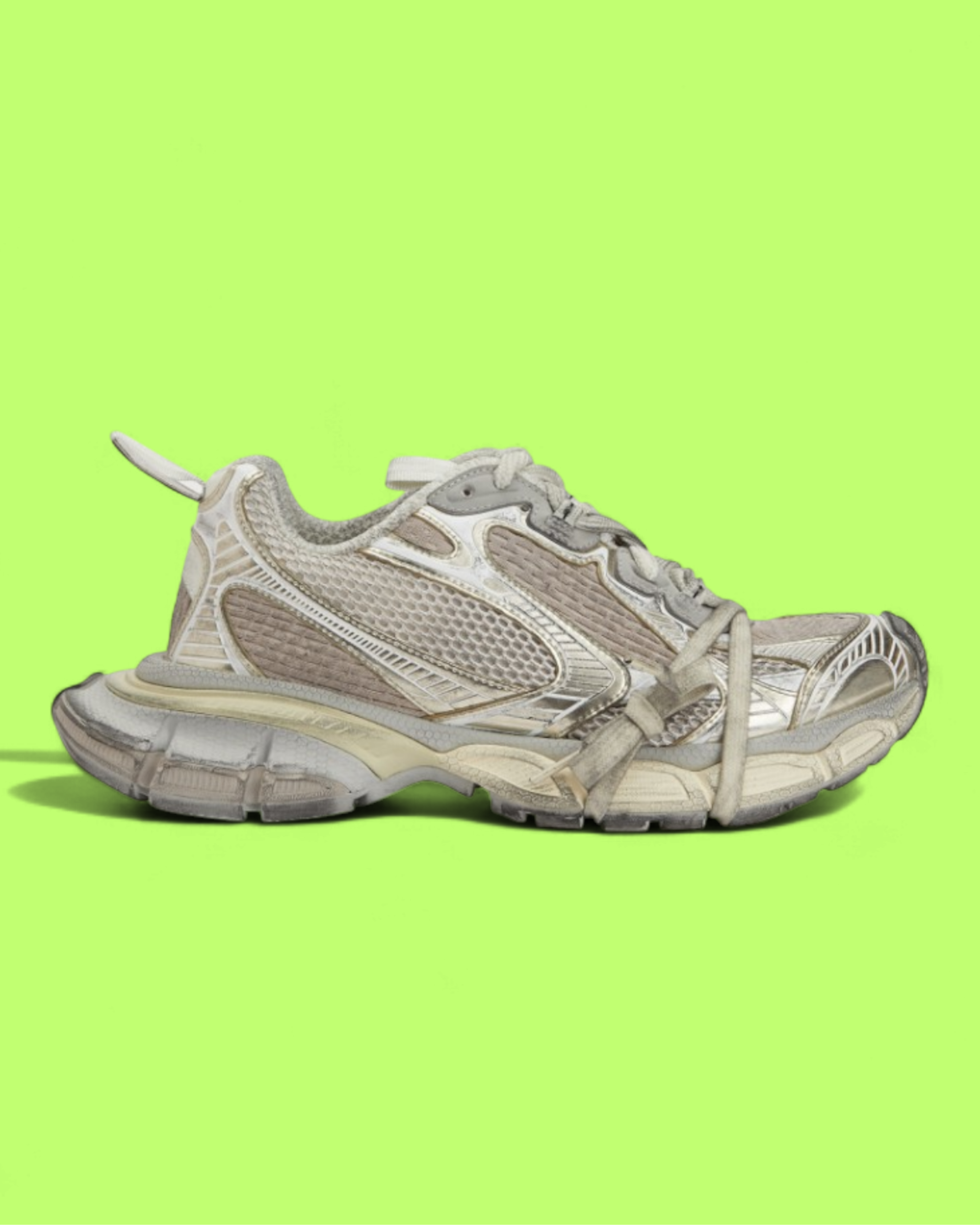 BALENCIAGA TRACK USED EFFECT BEIGE MESH SNEAKERS CWCD