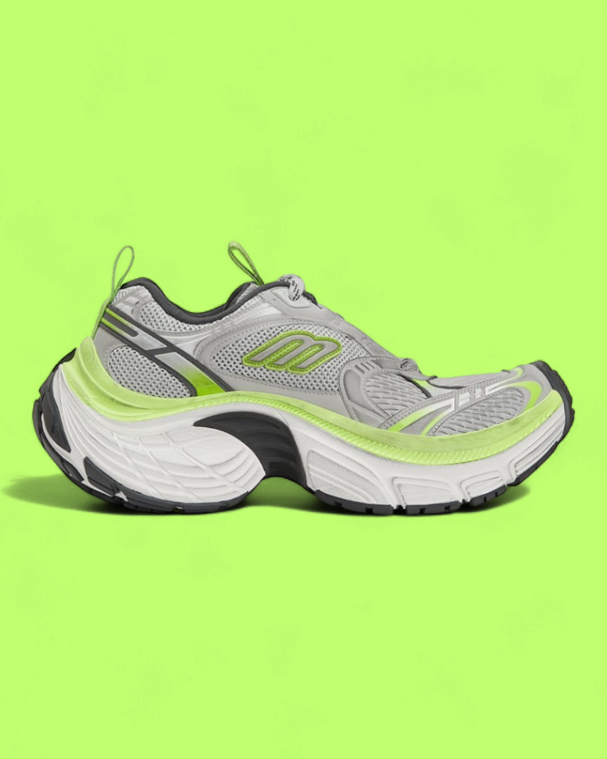 BALENCIAGA PHANTOM GREY NEON GREEN REFLECTIVE MESH SNEAKERS