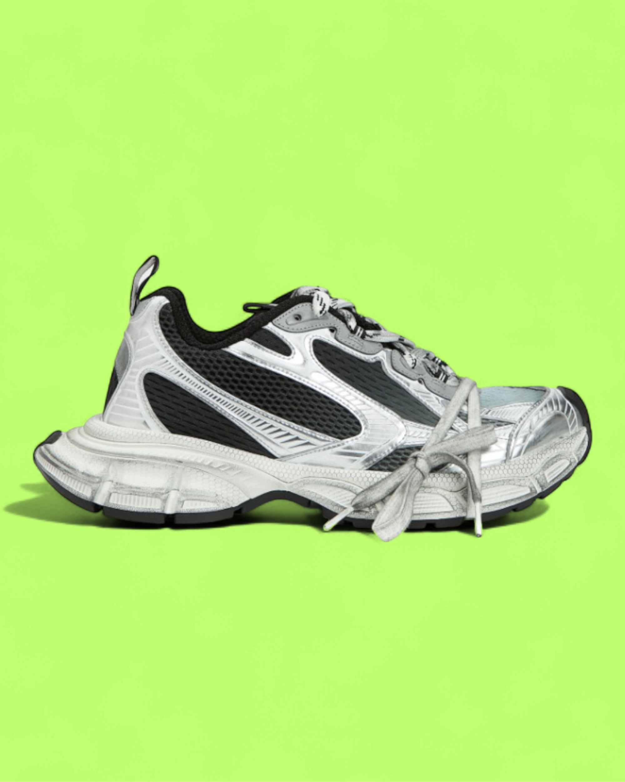 BALENCIAGA RUNNER SILVER BLACK DISTRESSED RETRO MESH SNEAKERS