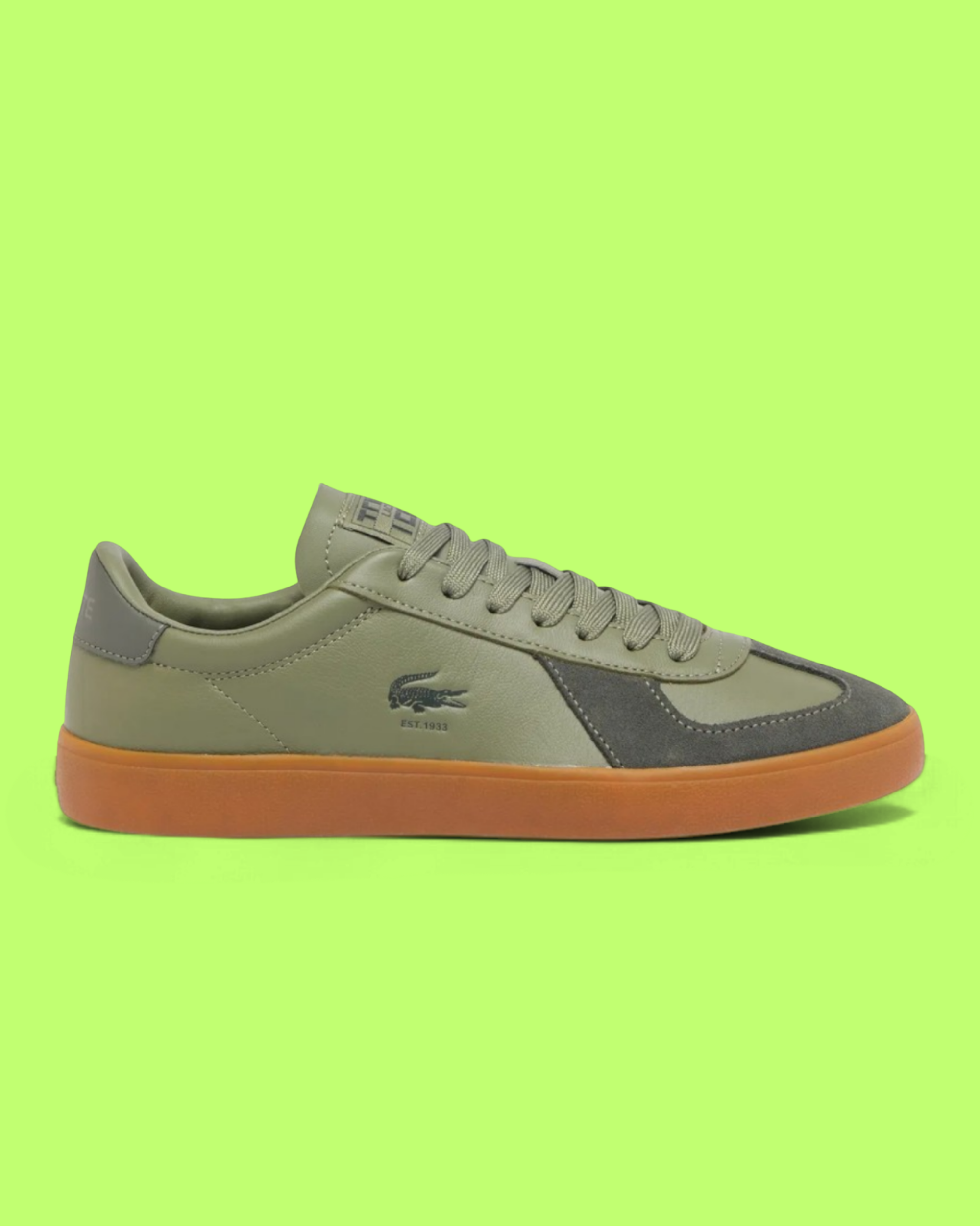 LACOSTE BASESHOT PRO MEN'S GREEN SUEDE AND MESH CASUAL SNEAKERS