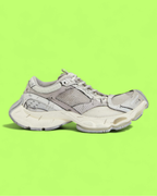 BALENCIAGA RUNNER DISTRESSED WHITE GREY MESH LEATHER SNEAKERS