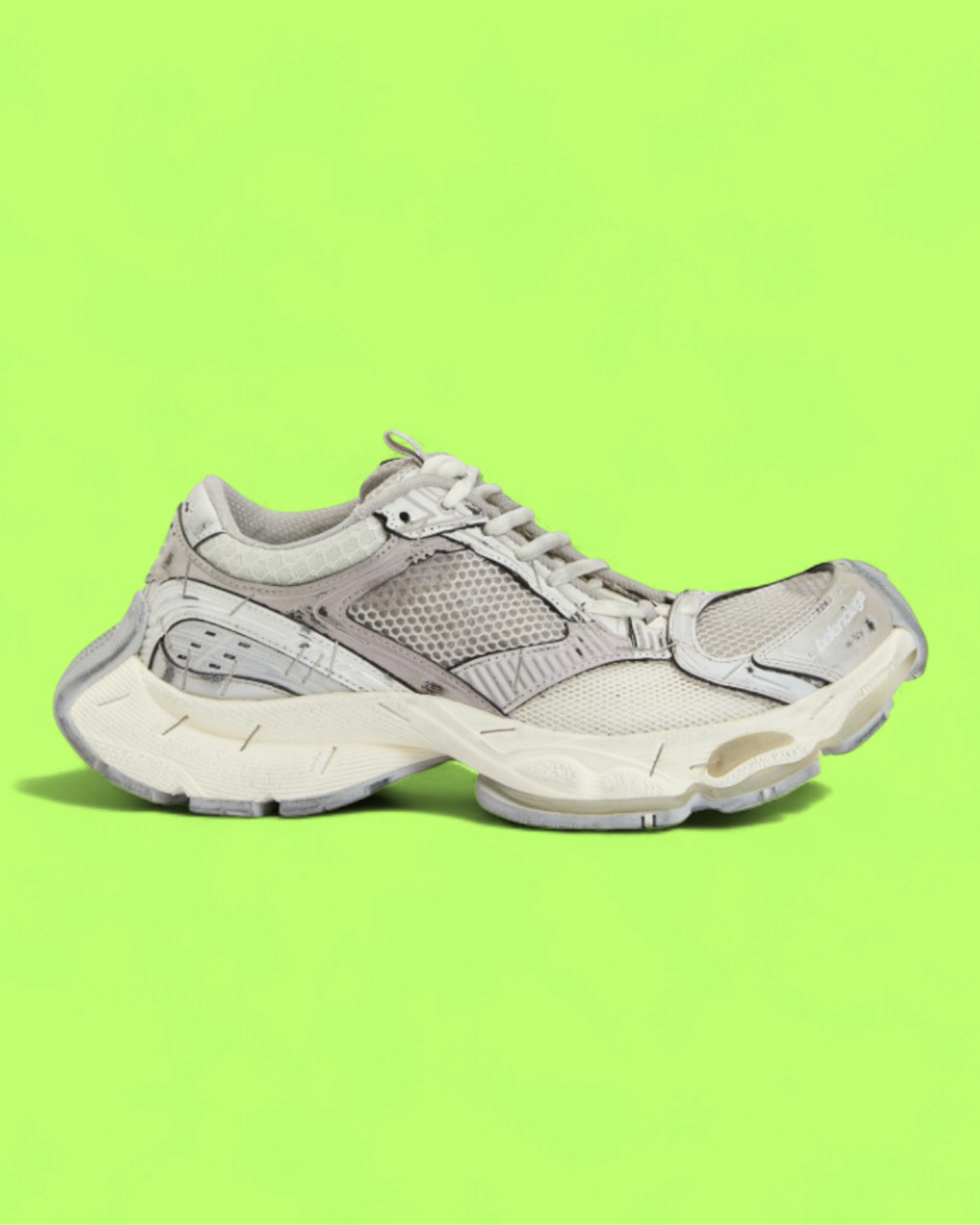 BALENCIAGA RUNNER DISTRESSED WHITE GREY MESH LEATHER SNEAKERS