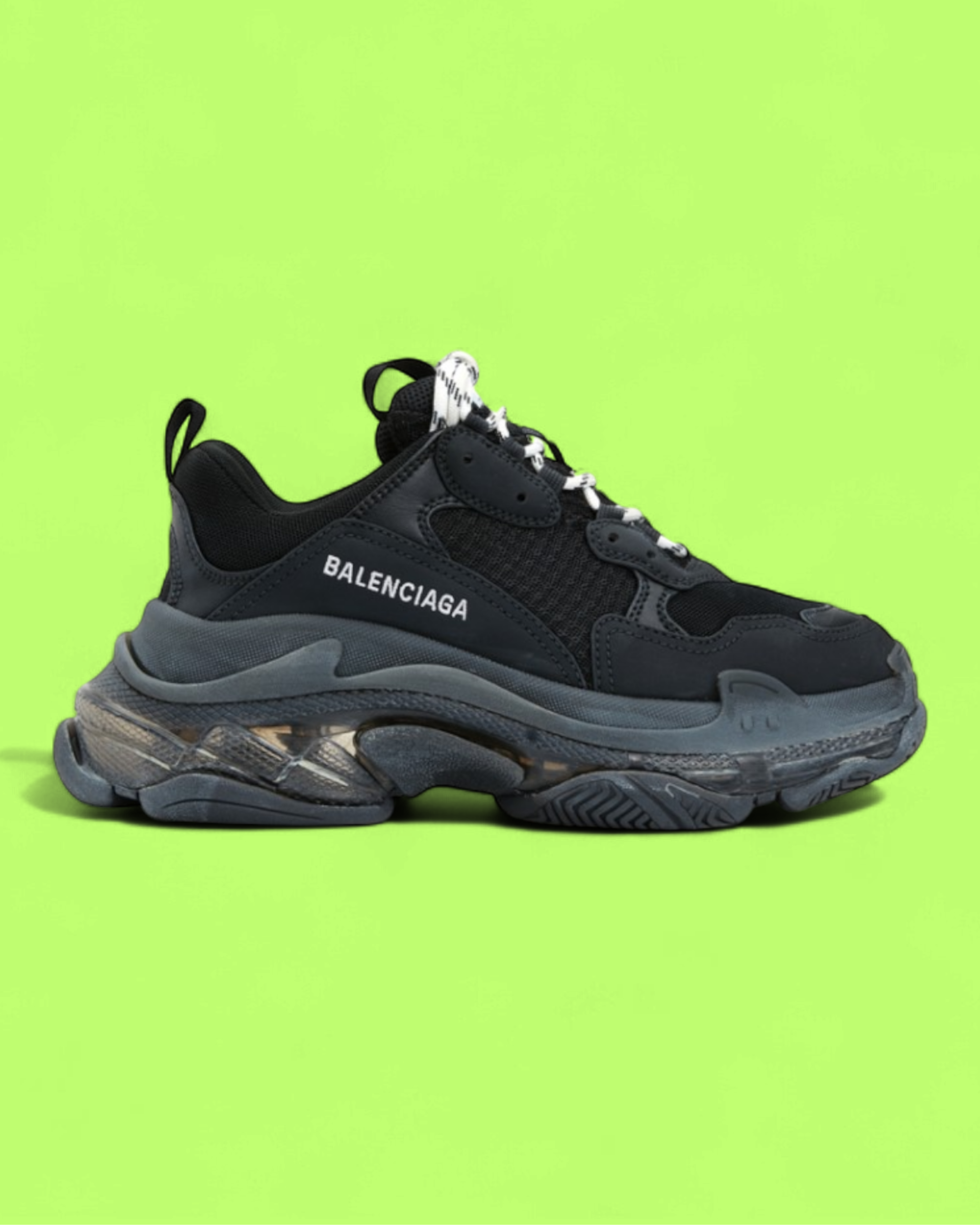 BALENCIAGA TRIPLE S BLACK GREY CHUNKY SNEAKERS WITH DETAIL
