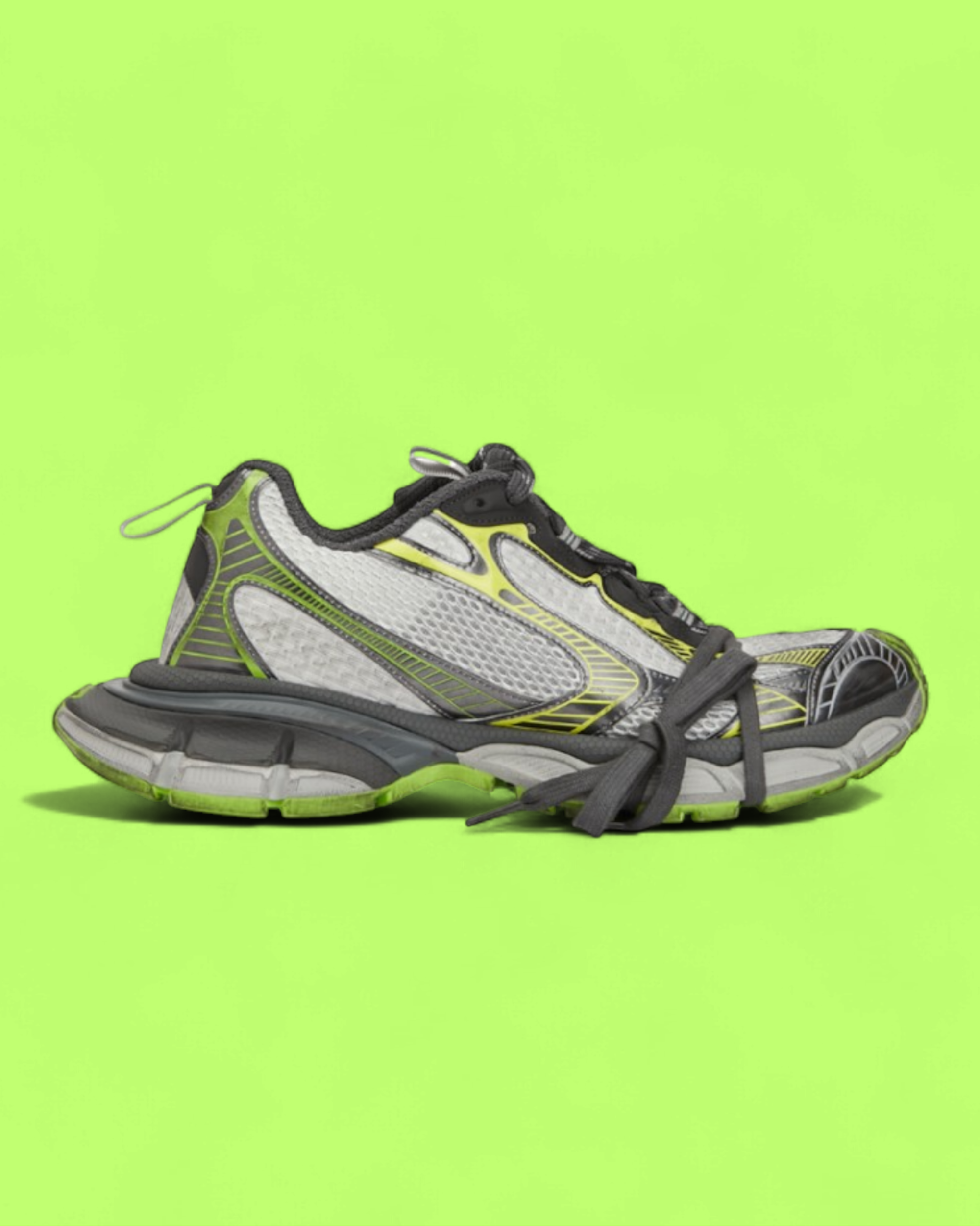 BALENCIAGA TRACK 3 WHITE GREY SNEAKERS WITH LIME GREEN DETAILS