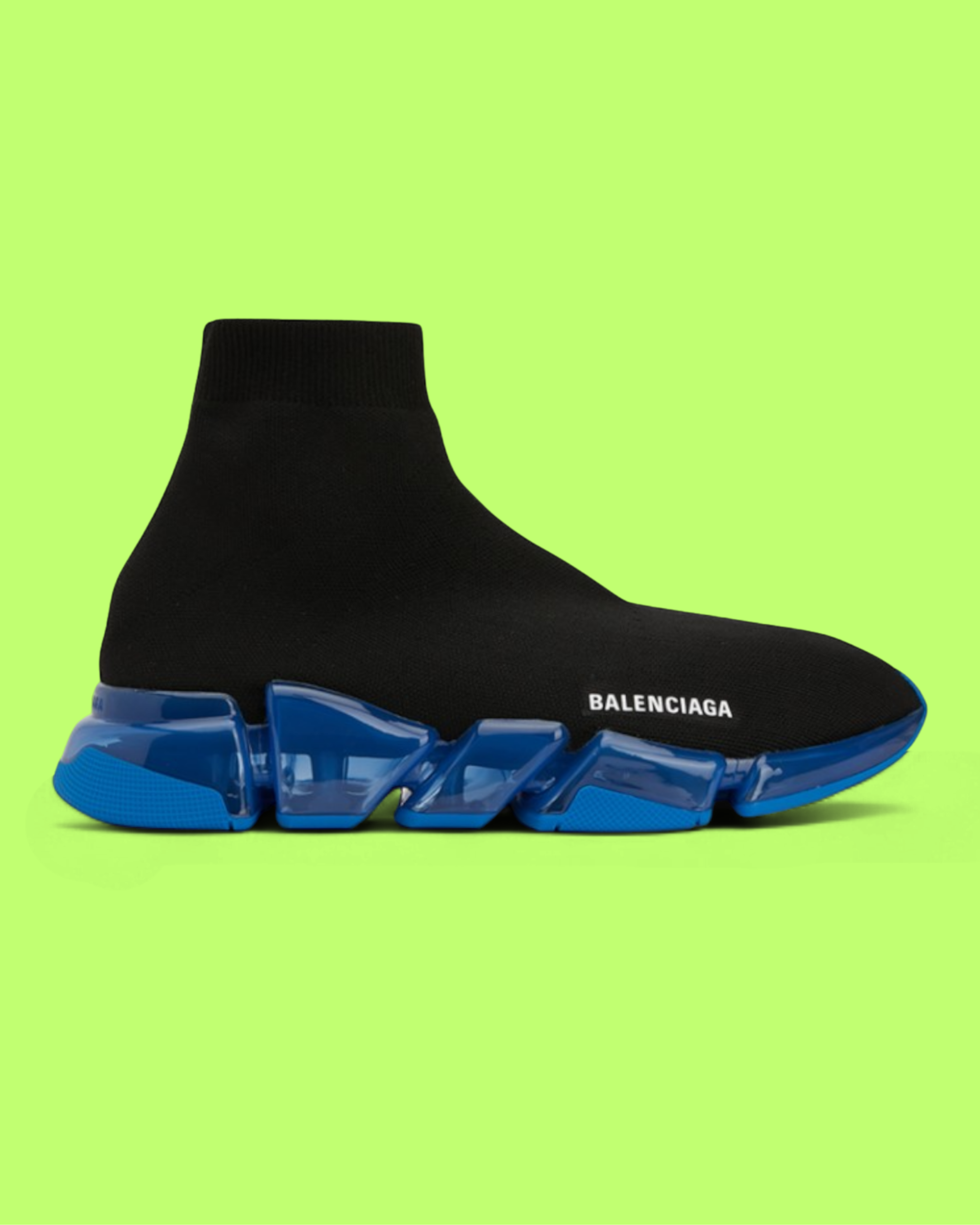 BALENCIAGA SPEED 3.0 BLACK KNIT SNEAKERS WITH BLUE SOLE CWCD