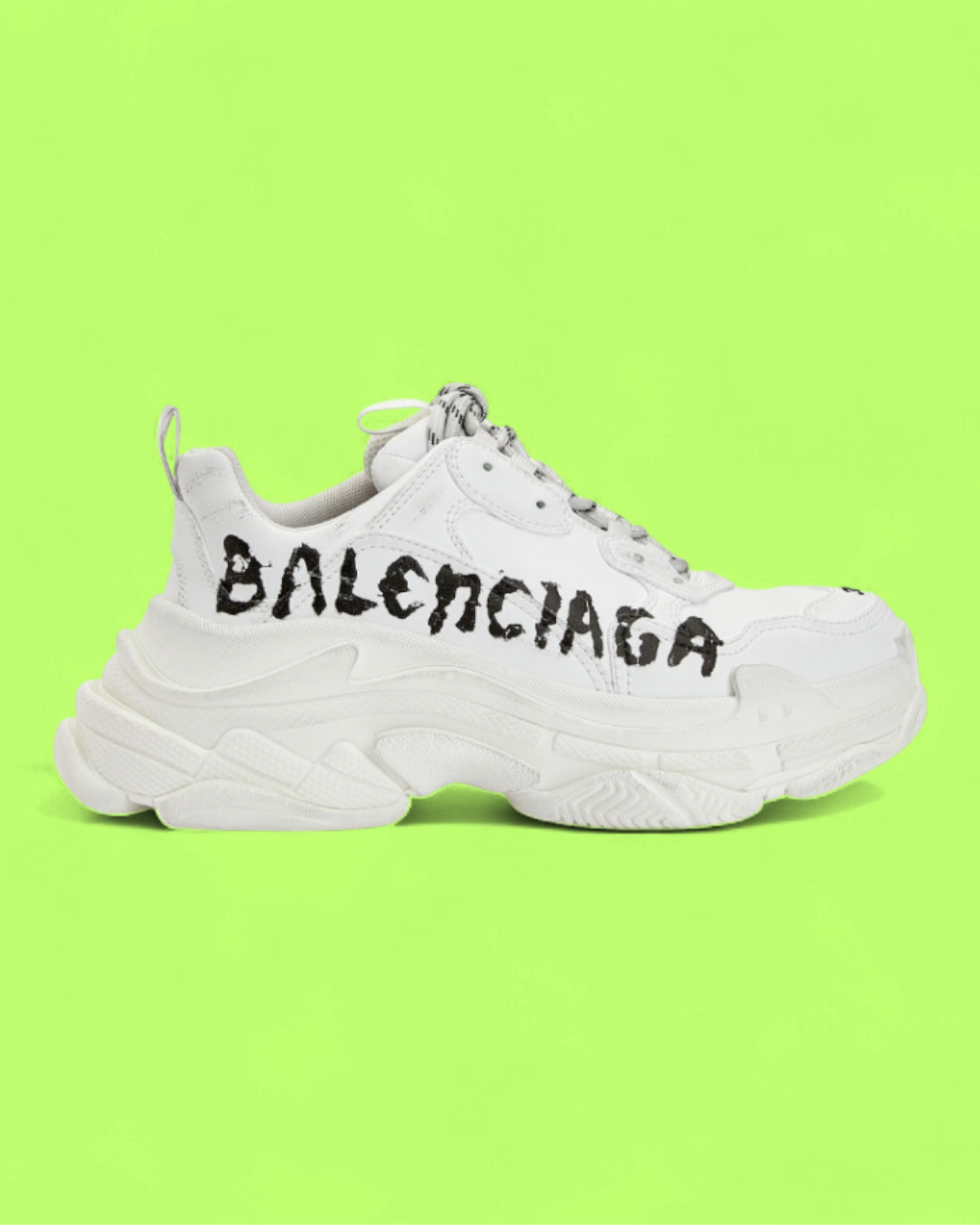 BALENCIAGA TRIPLE S WHITE GRAFFITI LOGO CHUNKY SNEAKERS