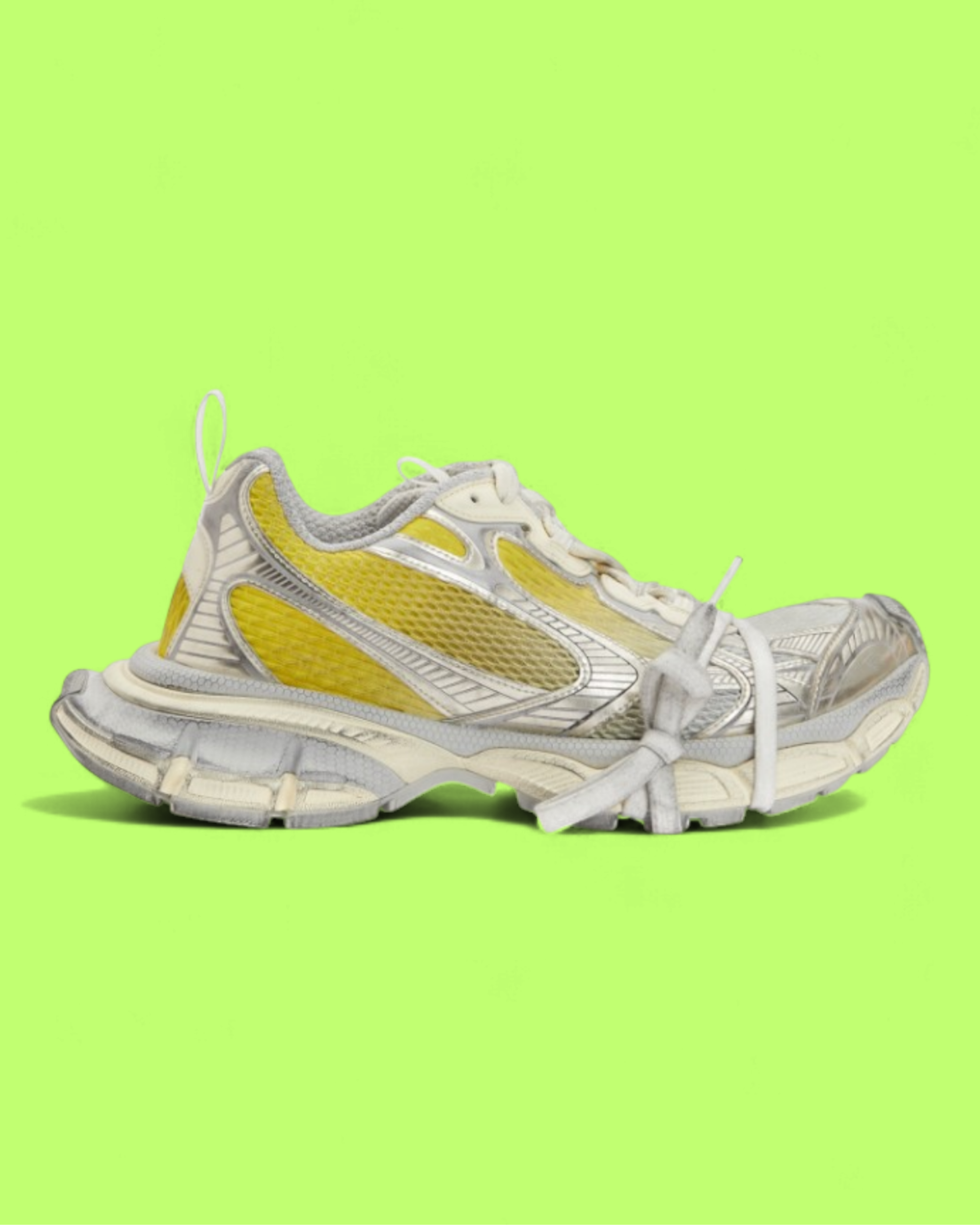 BALENCIAGA DEFENDER YELLOW MESH WORN OUT CHUNKY SNEAKERS
